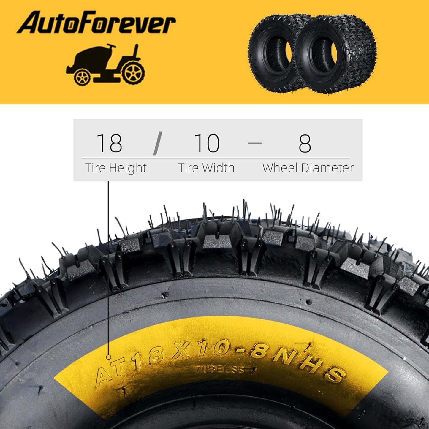 AutoForever Set of 2 18X10-8 ATV UTV Tires 18x10x8 Compatible with Can-Am BIAS 4 Ply