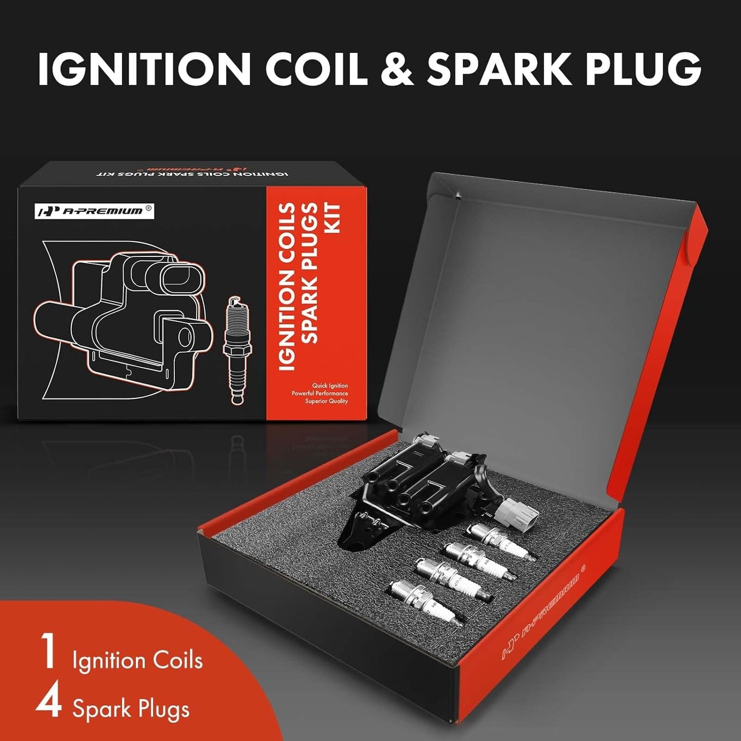 A-Premium Ignition Coils and Spark Plugs Kits Compatible with Hyundai Elantra 2007-2012 & Kia Soul 2010-2011, 2.0L