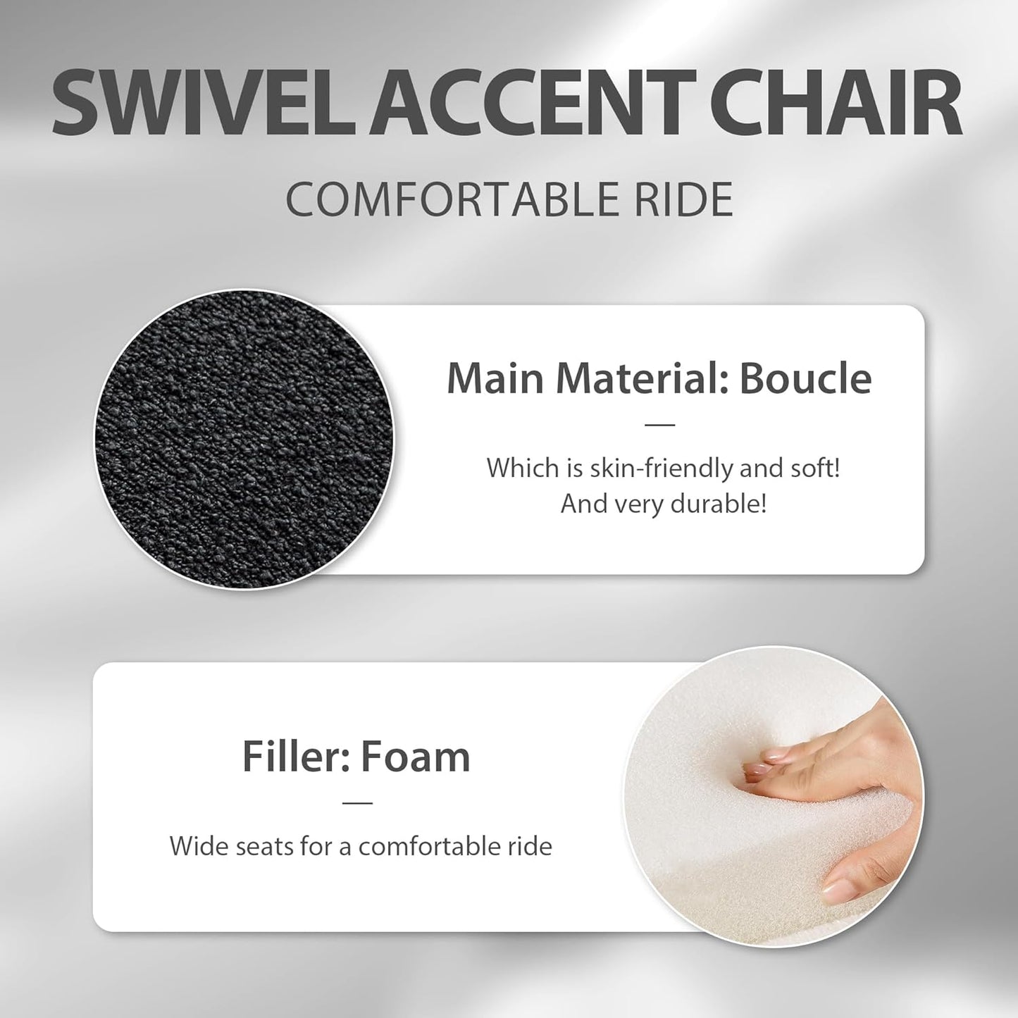 Aoiy & Wifon 23.6" W Comfy Swivel Accent Chair, Modern Living Room Accent Chair, 360 Degree Swivel Barrel Chairs for Living Room, Boucle, Black, 2PACK