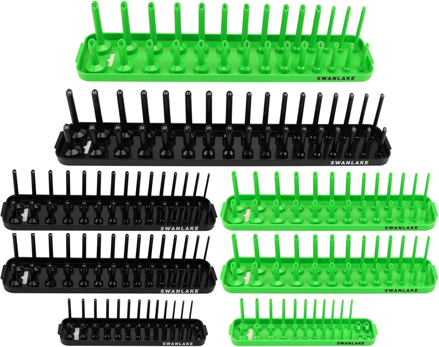 SWANLAKE Magnetic Socket Organizer Set, 1/4", 3/8", 1/2" Sockets Holds 286 Pieces Magnetic Socket Trays (Blue&red&black&green, 12 Pcs)
