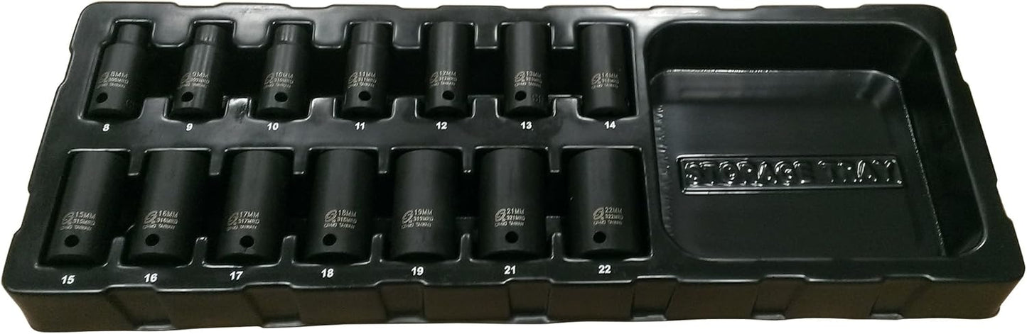SUNEX TOOLS 3328 SUNEX TOOLS 3328 3/8-Inch Drive Metric Mid-Depth Impact Socket Set, 14-Piece