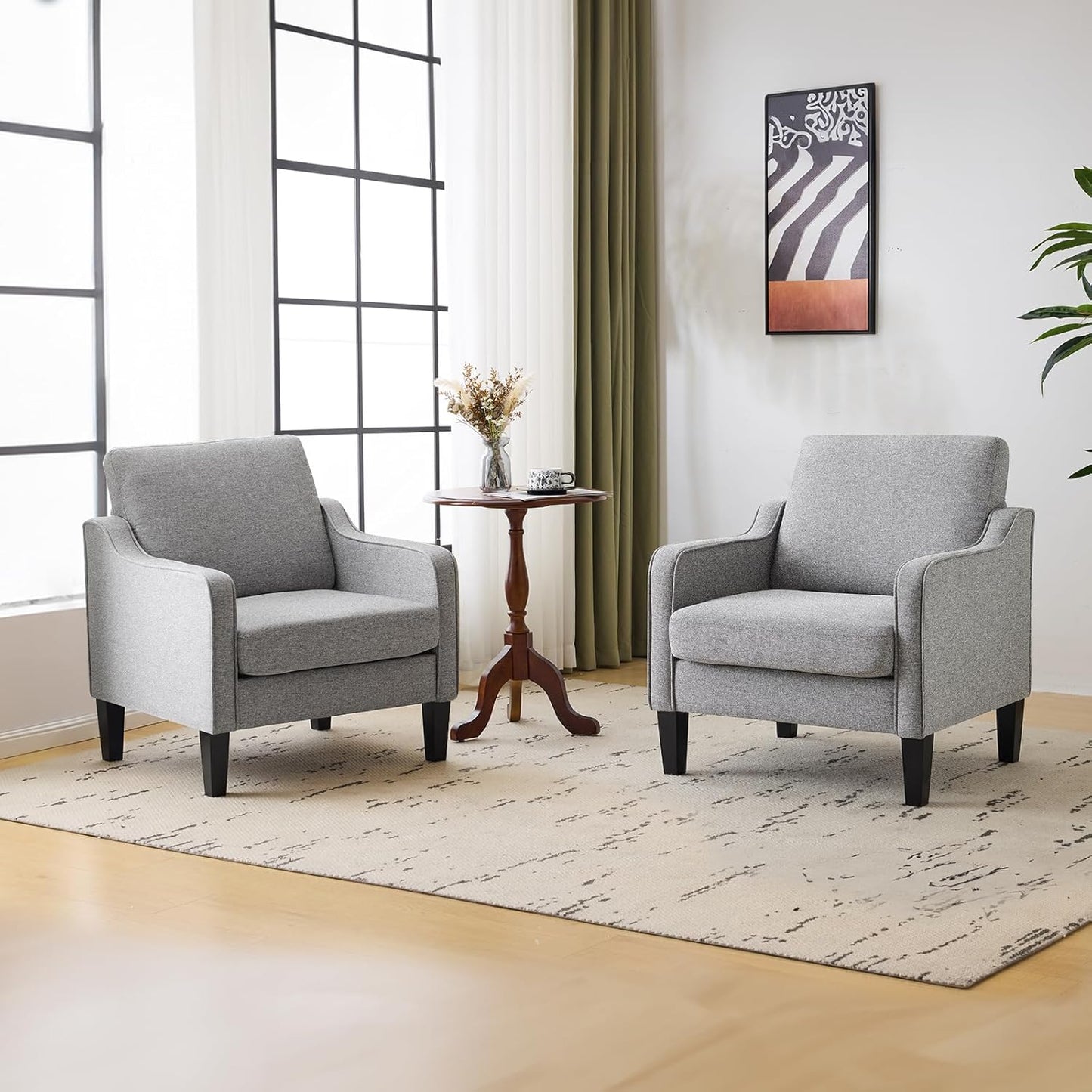 VINGLI Accent Chairs Set of 2 Living Room Chairs Light Brown Reading Chair for Bedroom Scooped Arm Chair Mid Century Modern Accent Chairs Upholstered Comfy Chair for Apartment, Waiting Room