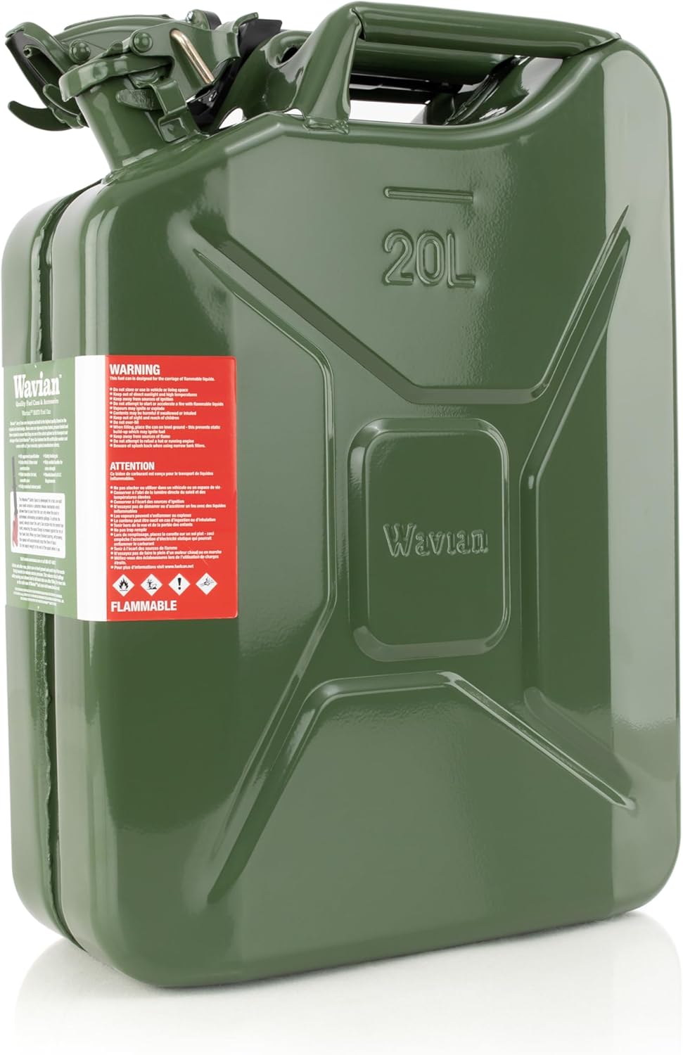 Wavian USA Authentic NATO Jerry Can and Spout System - Rust-Proof, EPA & CARB Compliant, Black, 20 Litre, Wavian 5 Gallon Gas Cans for Gasoline