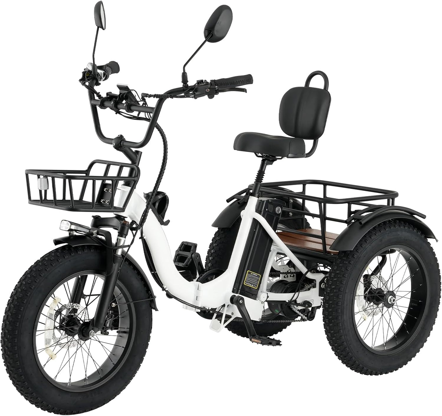 Skeri Electric Tricycle for Adults, 20"x4" Folding Fat Tire Electric Trike, 750W(Peak 1350W) Motor Etrike, 48V13Ah Battery, 3-Wheel Electric Bike, 20MPH, Front & Rear Basket & Differential