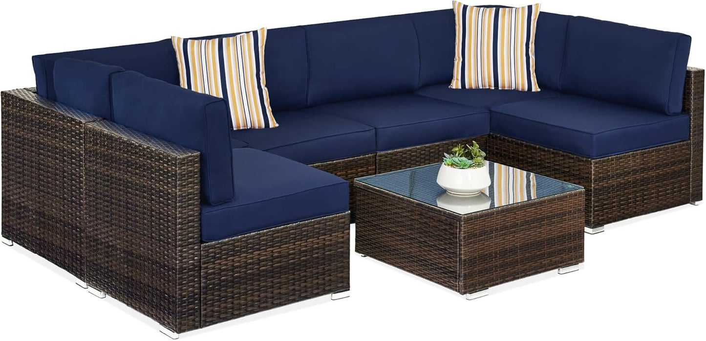 Best Choice Products 7-Piece Modular Outdoor Sectional Wicker Patio Conversation Set w/ 2 Pillows, Coffee Table, Cover Included - Gray/Gray