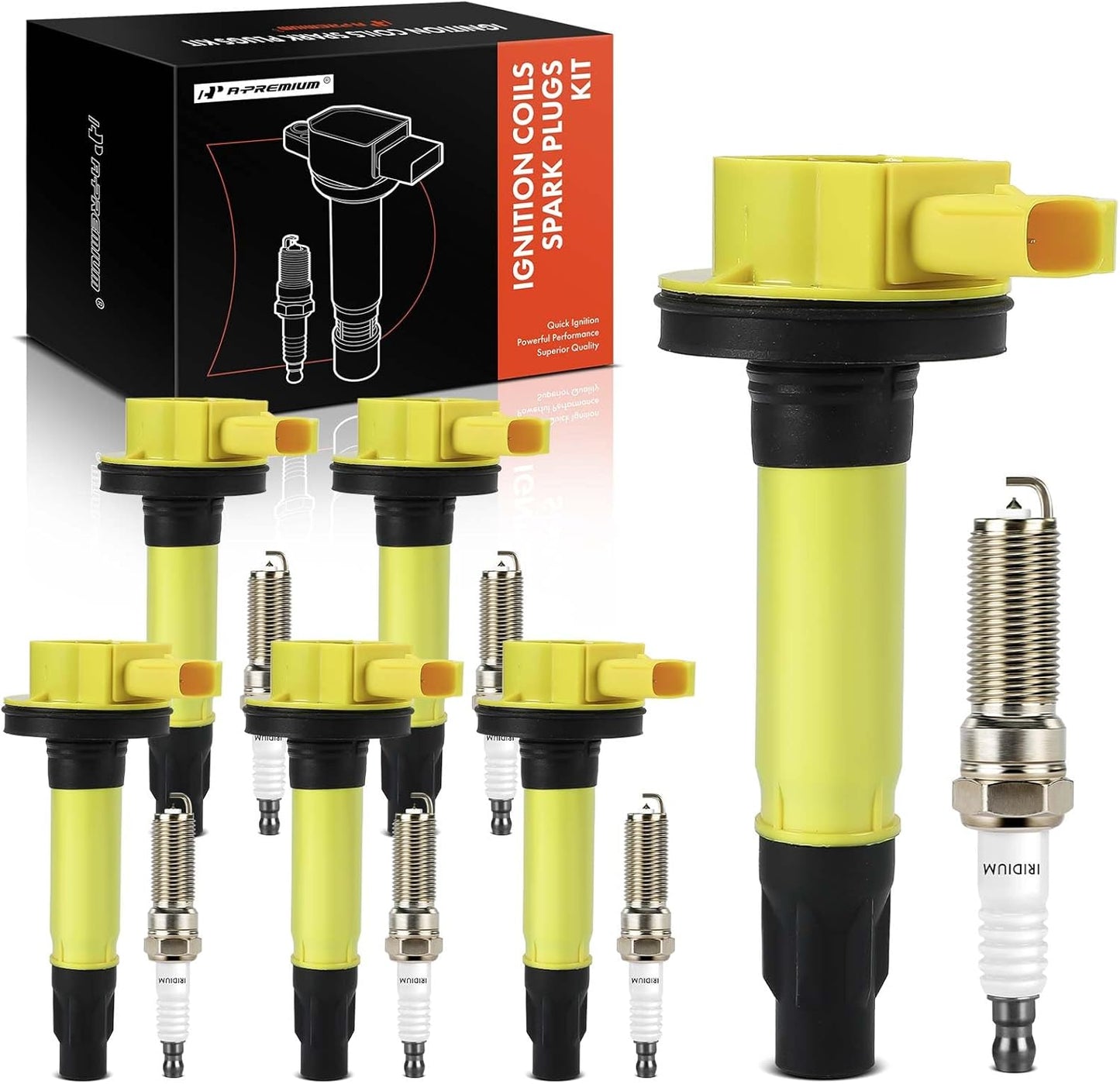 A-Premium (Blue) Set of 12 Ignition Coil Pack and Iridium Spark Plugs Compatible with Ford F-150 F150, Explorer, Edge, Transit-150, Transit-250, Transit-350, Transit-350 HD & Lincoln MKZ & Mazda CX-9