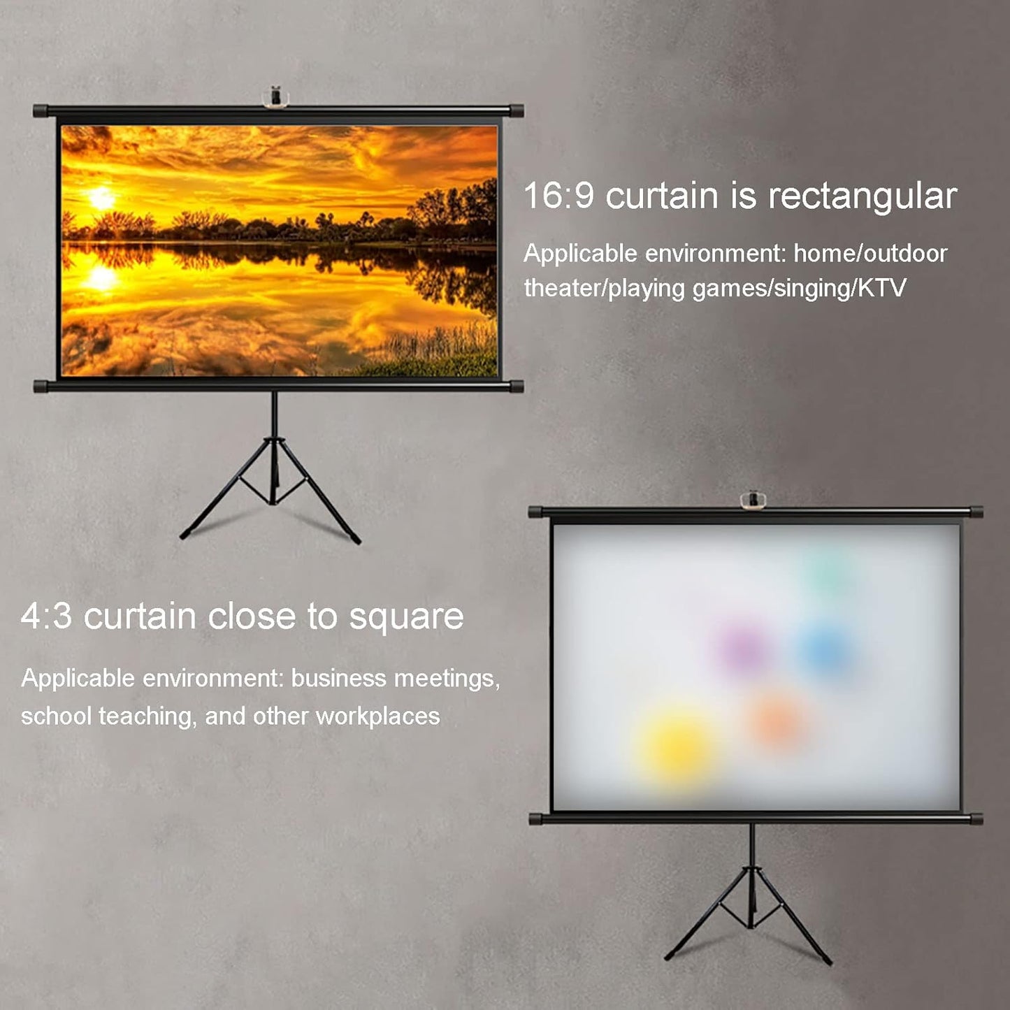 4:3/16:9 HD Portable Bracket Projection Screens, Foldable Tripod Projection Screens Independent Mobile Projection Screens for Indoor Outdoor Home Theater,100inch 16:9