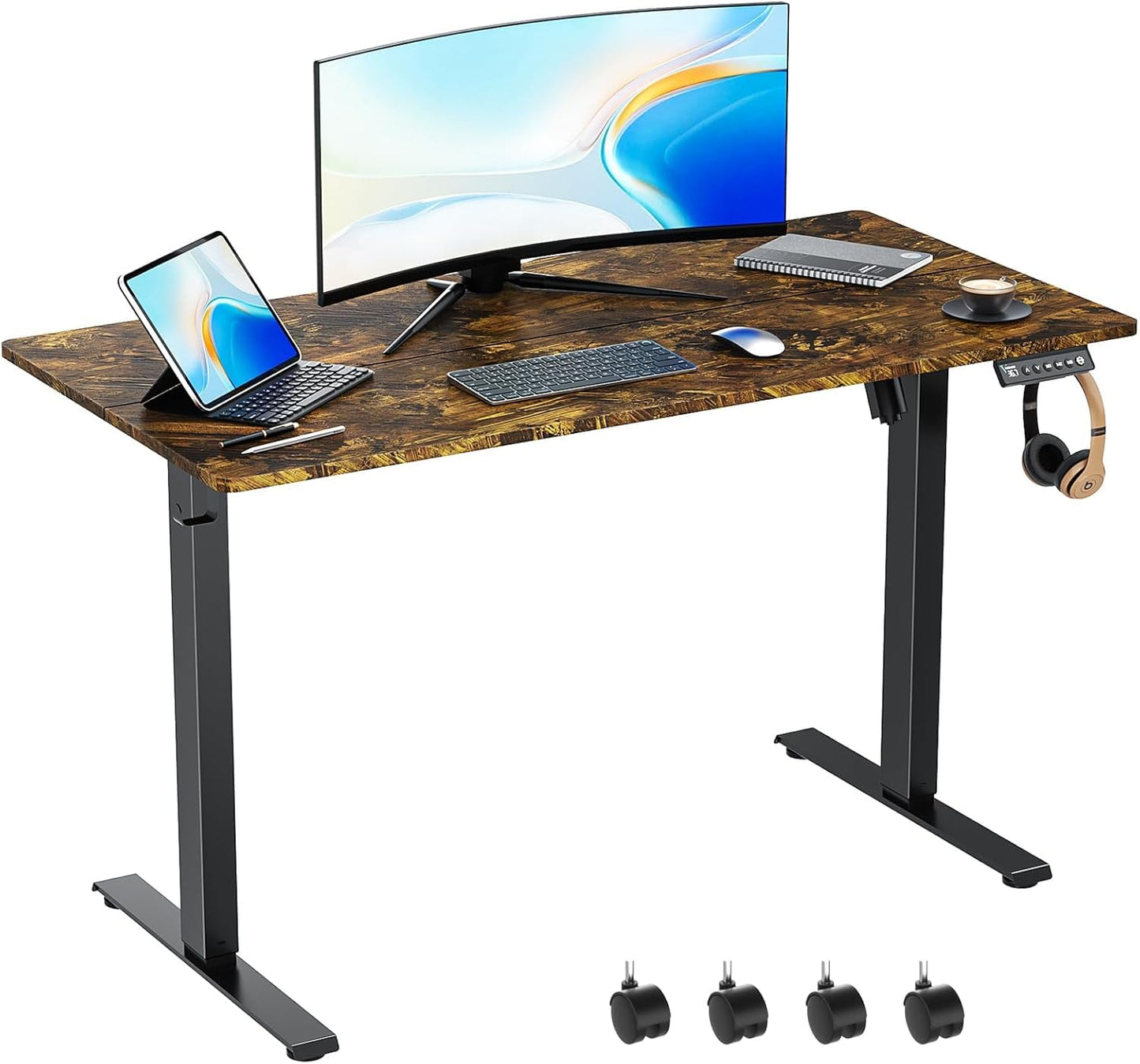 63 x 28 Inch Electric Standing Desk Adjustable Height,Sit Stand Up Desk with Wheels,Home Office,Rising Desk,Computer Workstation, Gaming Work (Spliced Desktop,White)