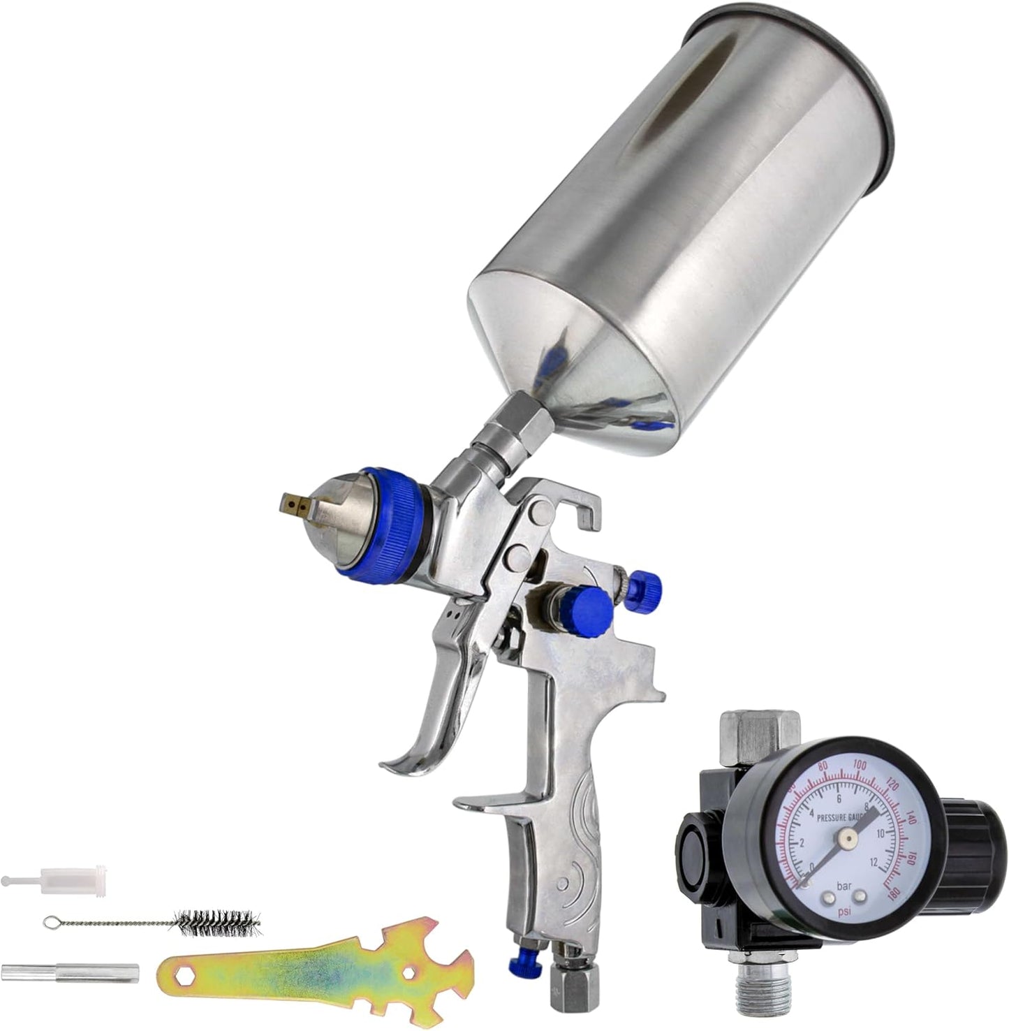 TCP Global Professional HVLP Spray Gun 2.5mm - Gravity Feed Auto Paint Gun Kit for Basecoat, Clearcoat, Primer - Spray Guns Paint Sprayer with Air Compressor Regulator (G6600-13)