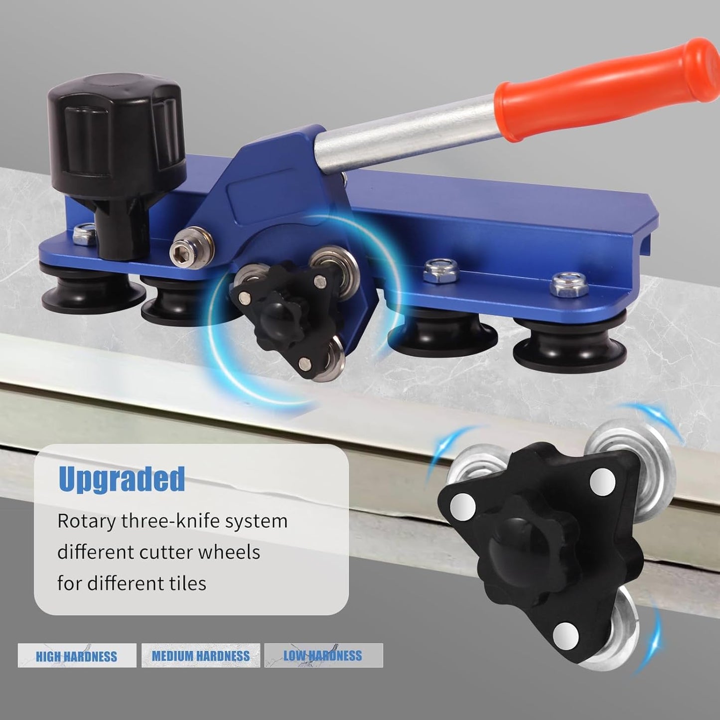 110" Professional Large Format Manual Tile Cutter with Built-in Suction Cups & Tile Pliers, 3 Push Knives – Cuts Porcelain, Ceramic & Stone Tiles up to 4.7" Thick (Blue)