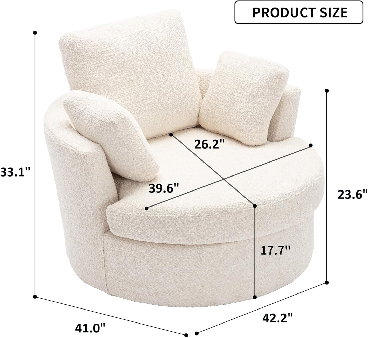 42IN Oversized Swivel Accent Chair and a Half Sofa Upholstered Big Round Barrel Chair Cute for Living Room Bedroom Hotel Office Corner Reading (Beige Boucle)