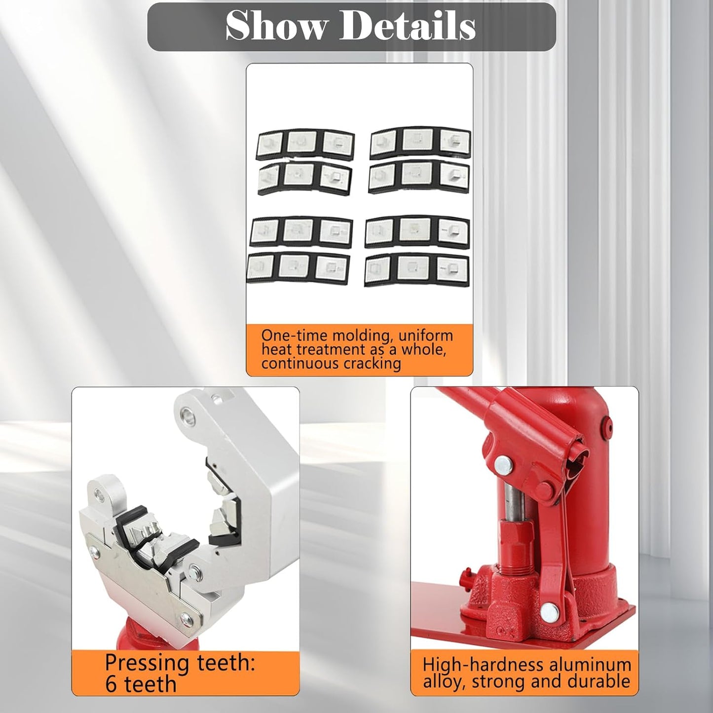 6.5-20mm Manual Hydraulic Hose Crimper Bottle Jack Hose Crimper Benchtop Agricultural 7T Hydraulic Hose Press Machine 6 Teeth High Pressure Sprayer Hose Diesel Hose Pressing Hydraulic Clamping Tools