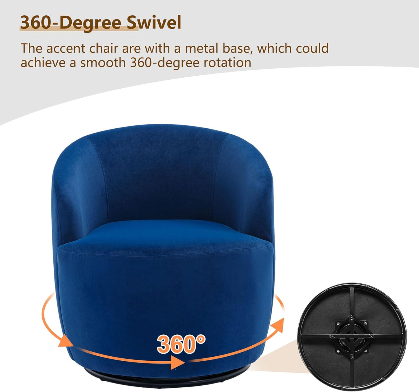 Swivel Accent Chairs Set of 2, Modern Round Vanity Chair for Living Room, Comfy Velvet Barrel Armchair, Small Single Sofa, Blue