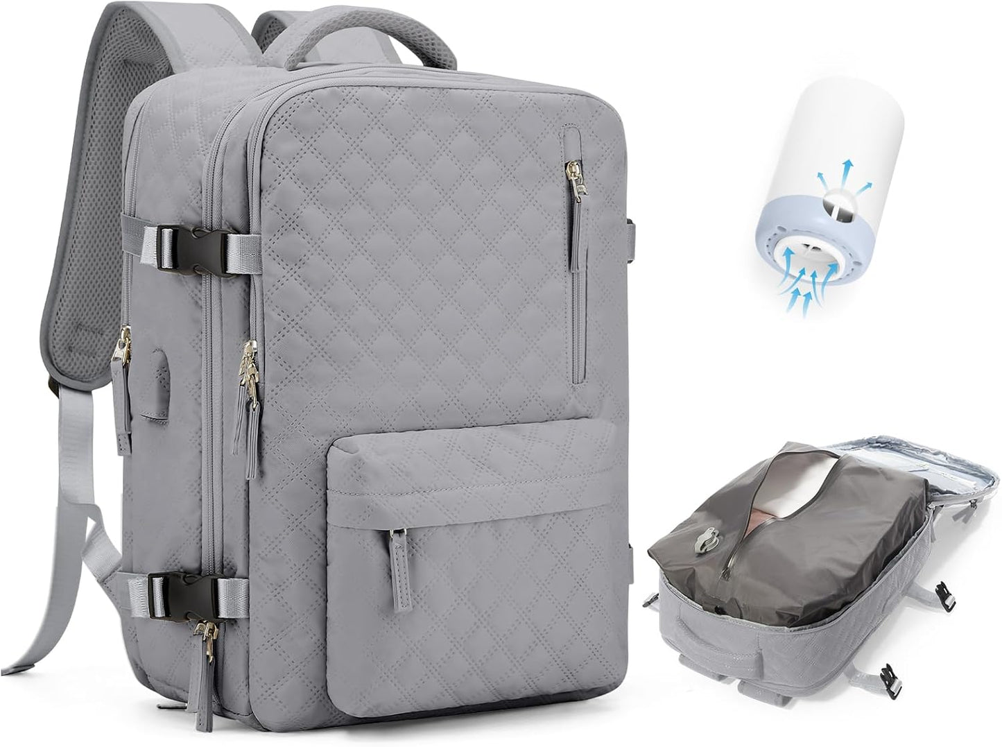 Vacuum Seal Travel Backpack with Air Pump Compression Vacpack Waterproof Carry On Backpack for Travel Women men with Vacuum System Laptop Airlines Approved Daypack Space Saver Bags Black