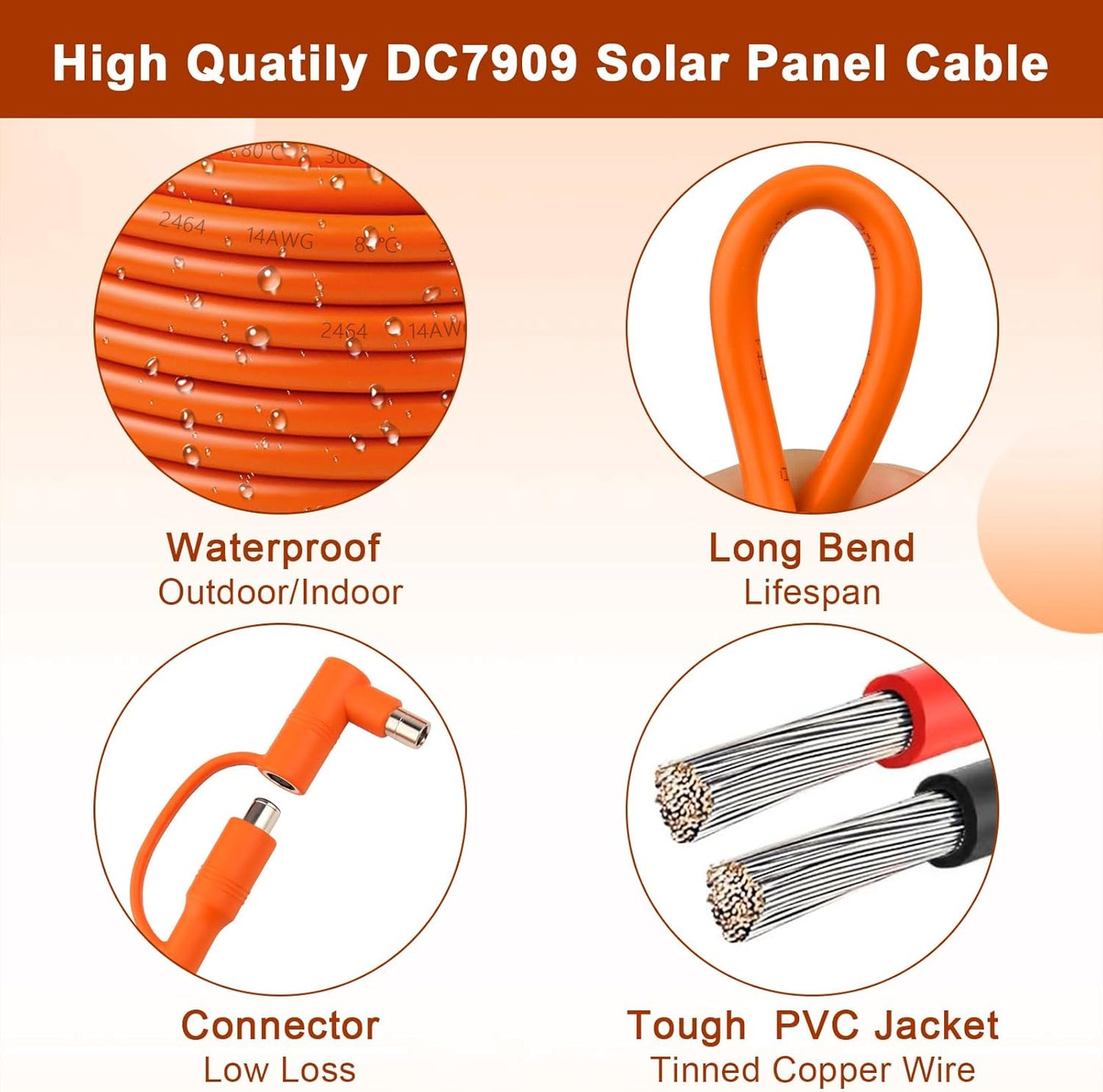14AWG DC 8mm Extension Cable for Solar Panel 50FT,DC7909 Solar Panel Cable Female to Male with DC8020 Male Adapter Compatible with Aker,GZ Yeti,BLUETT,Jackery Portable Power Station - 50 Foot