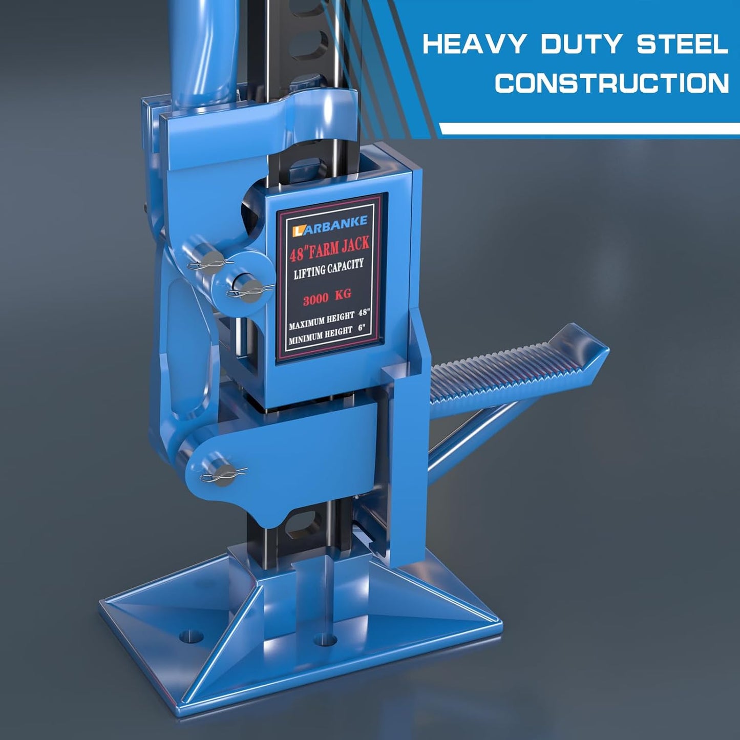 48" Farm Jack,3 Ton/6600 Lbs Capacity Utility High Lift Farm Jack, Ratchet Utility Jack with Adjustable Height, Heavy-Duty for Tractors,Trucks,Blue