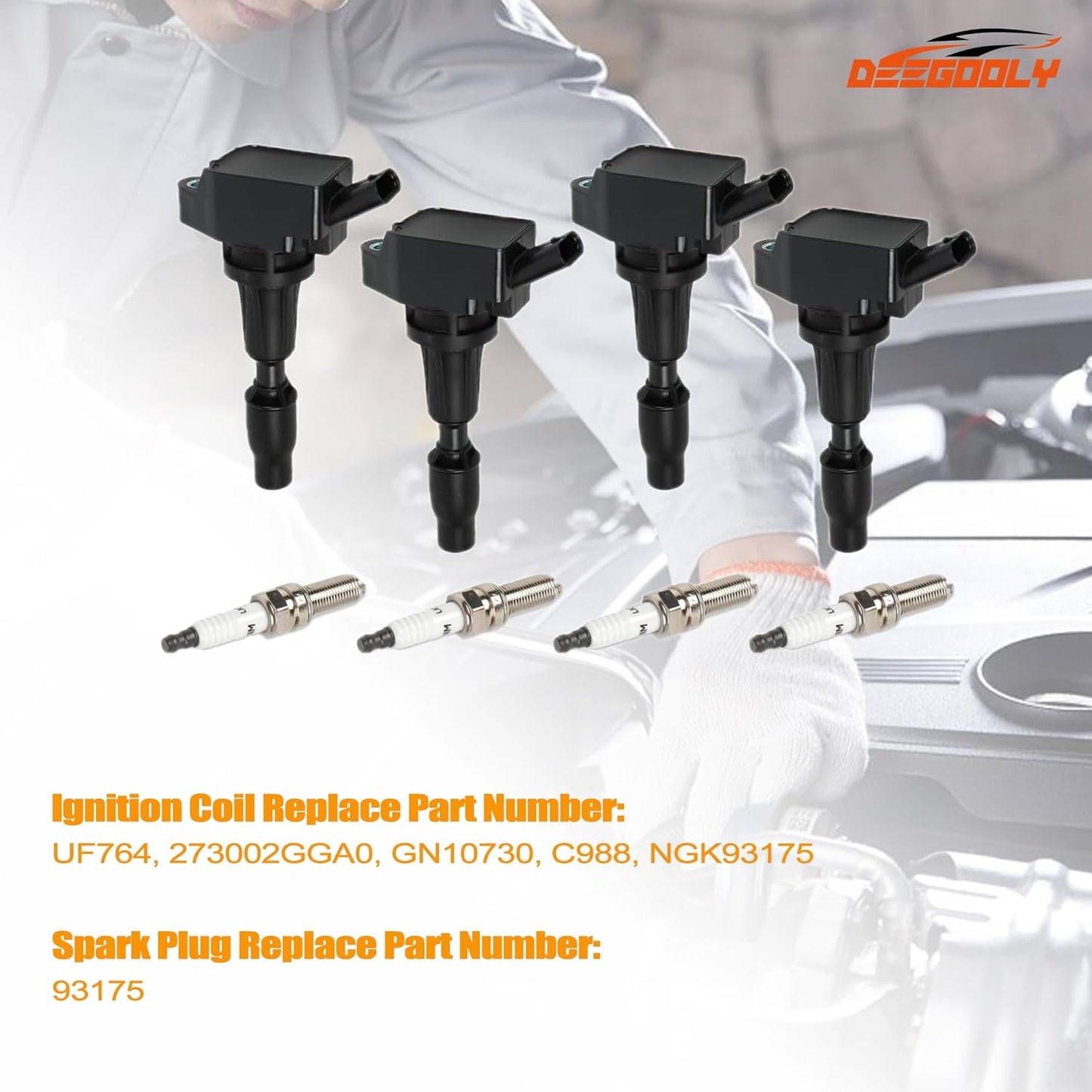 4PCS UF-764 Ignition Coils Pack & Iridium Spark Plugs Compatible with Hyundai Santa Fe 2019-2020 L4 2.4L & Kia Optima 2016-2020 L4 2.4L & Genesis G70 2019-2021 L4 2.0L