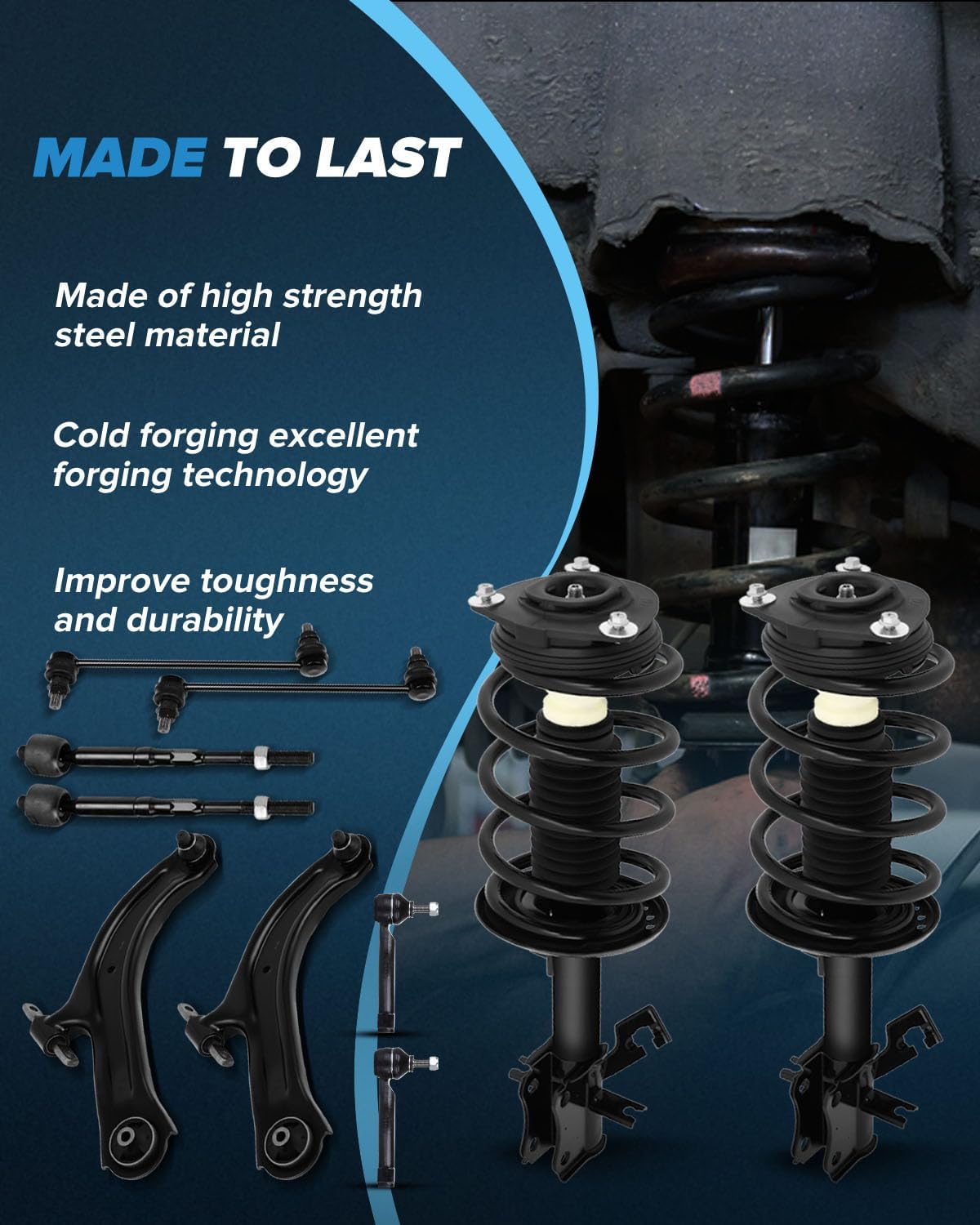 Struts 2007-2012 for Nissan Sentra Front struts suspension kit 10pck, Front complete strut Stabilizer Bar Link Control Arm and Ball 172379