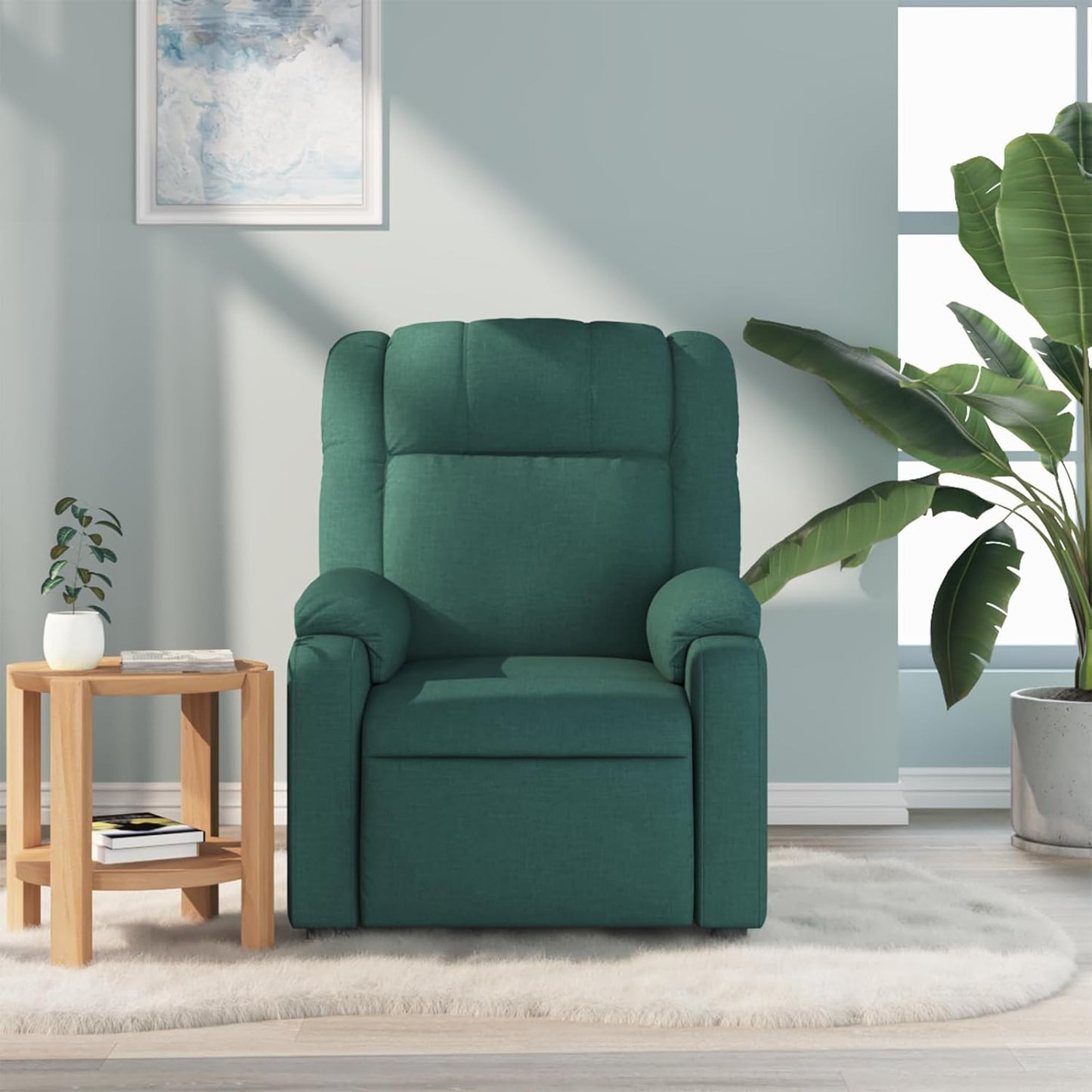 vidaXL Massage Recliner Chair for Living Room, Adjustable Recliner with 6-Point Vibration Massage, Home Theater Seating with Padded Seat Backrest & Side Pocket, Dark Green Fabric