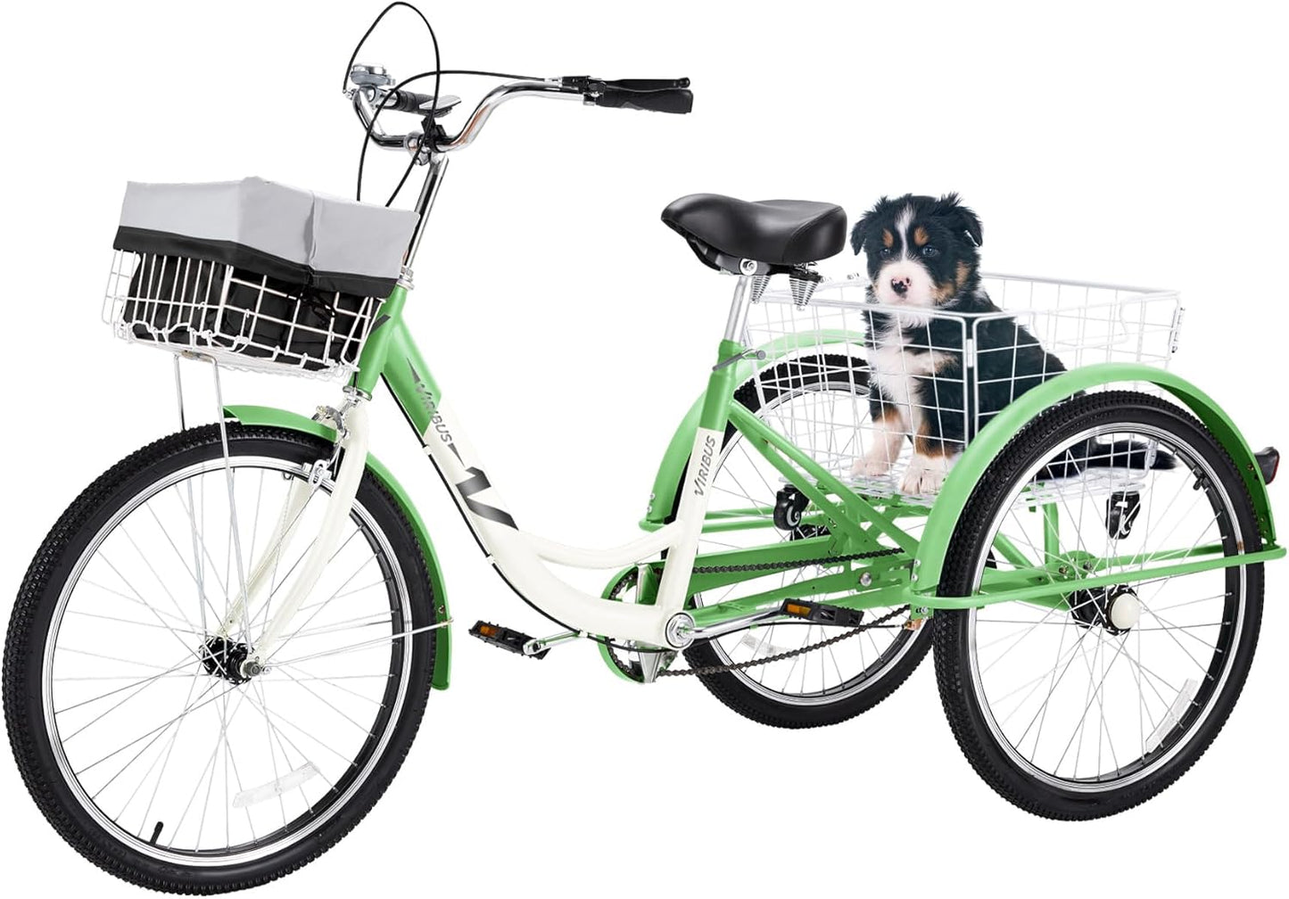 Viribus Adult Tricycle 1 Speed, 3 Wheel Bikes for Adults with Front & Rear Detachable Wheeled Baskets, 26 inch Trike for Seniors Women Men, Three Wheel Bikes 400 lb. Capacity