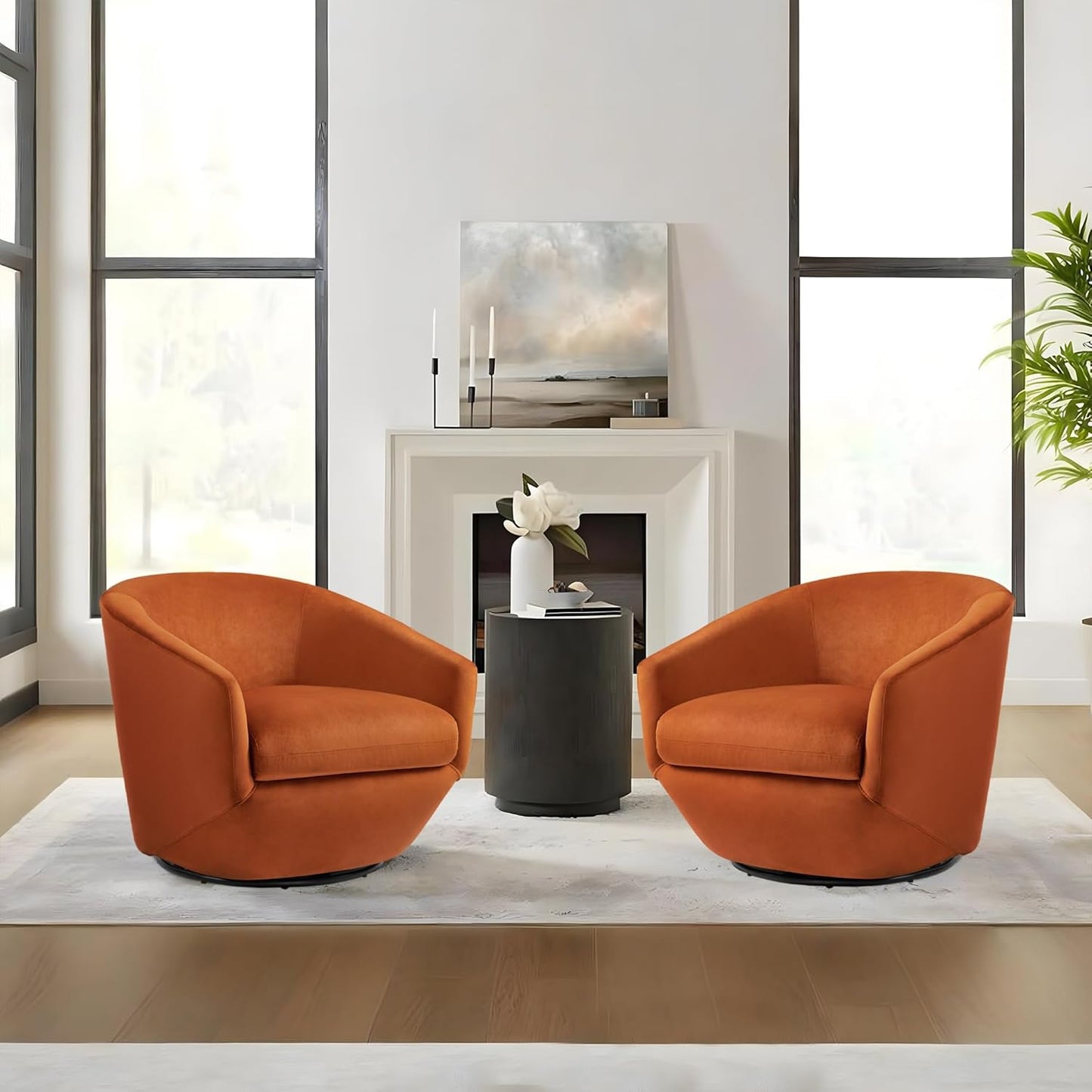 Swivel Barrel Chair, Modern Round PU Leather Accent Armchair for Living Room, Bedroom, Oversized Comfy Club Reading Chairs for Adults (Leather Red Brown, Set of 1)