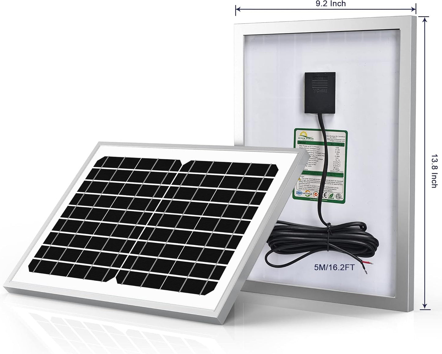 SUNER POWER 10 Watt Solar Panel Powered Charger Kit + Tubular Mount Bracket for Automatic Gate Opener, Electrical Fence, etc