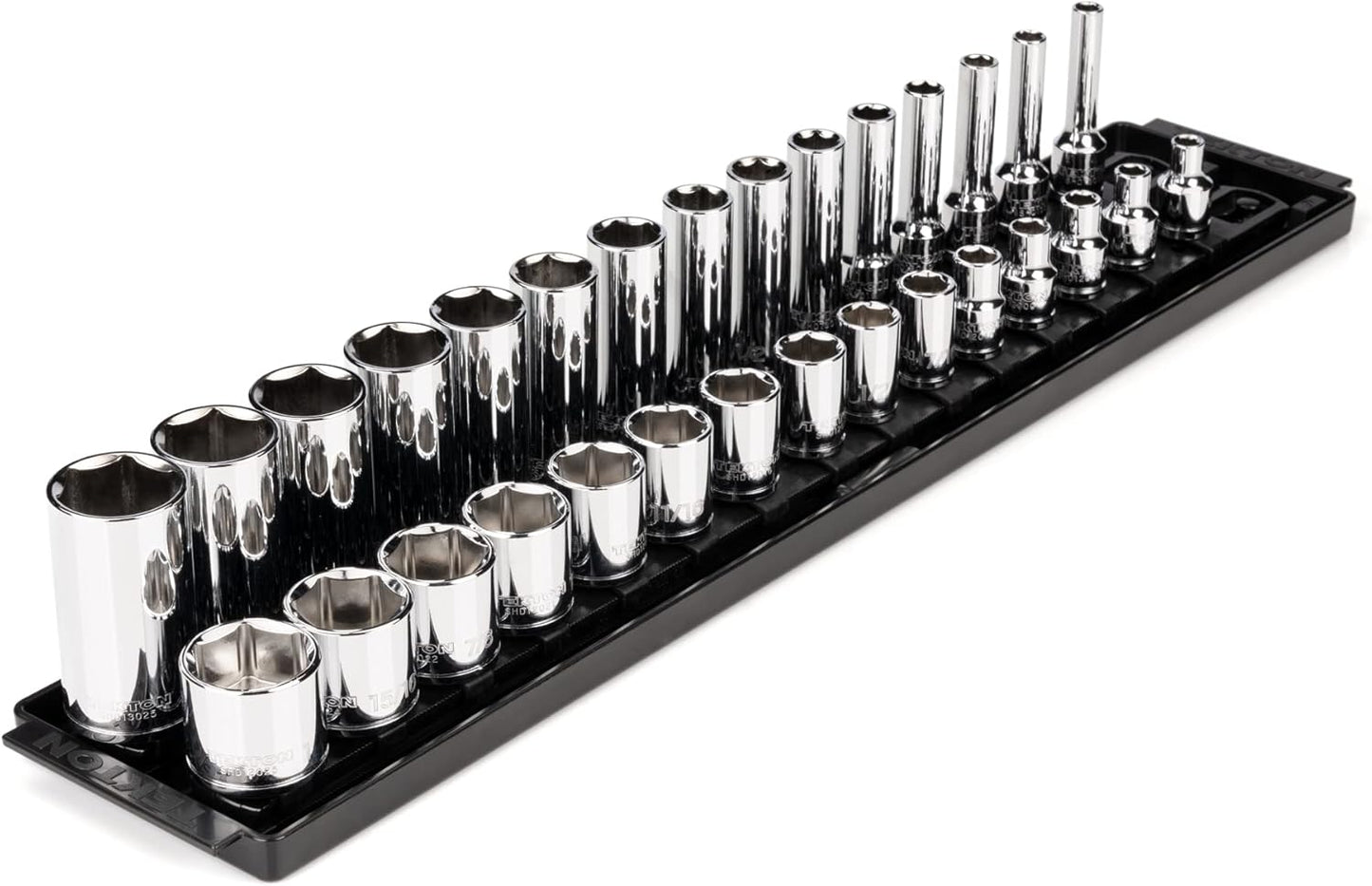 TEKTON 3/8 Inch Drive 6-Point Socket Set with Rails and Tray, 38-Piece (6-24 mm) | SHD91211