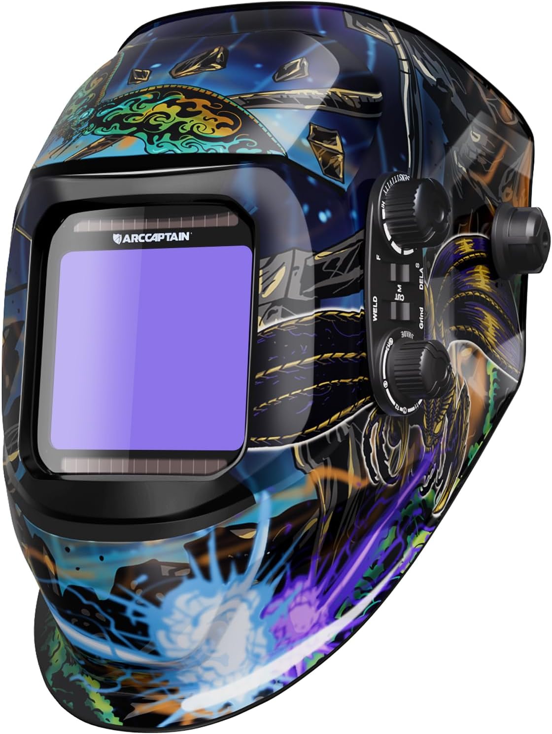 ARCCAPTAIN Welding Helmet Auto Darkening, 3.94"X3.66" Large Viewing Screen True Color Welding Hood with 4 Arc Sensor Solar Powered, Wide Shade 4-5/5-9/9-13 for ARC TIG MIG Welding Helmets for Men