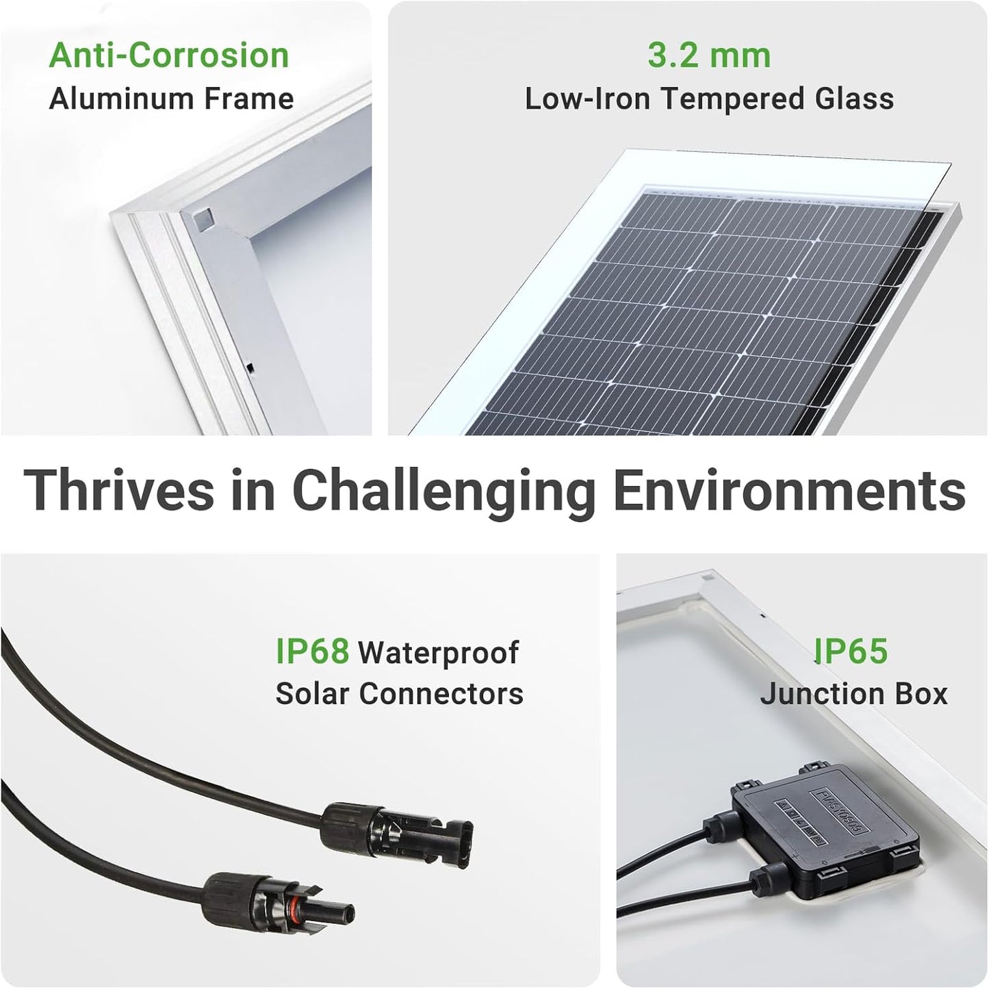 Traver Force 100W 12V 10BB Monocrystalline Solar Panel, Up to 25% High Efficiency Module with Grade A+ Cells, Waterproof for RVs, Motorhomes, Cabins, Marine, Boat,2pcs