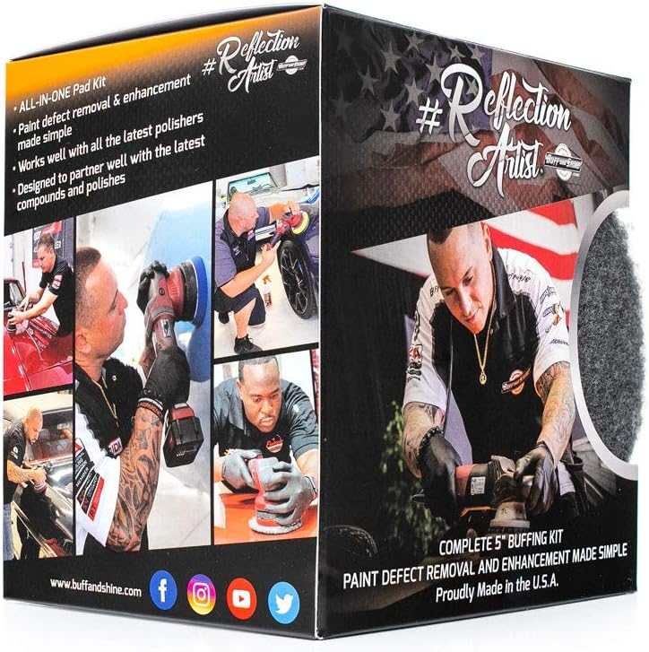 The Rag Company - Buff and Shine Reflection Artist Complete 6" Buffing Kit - Combination of Five Pads, URO line, Easy to Use Combo