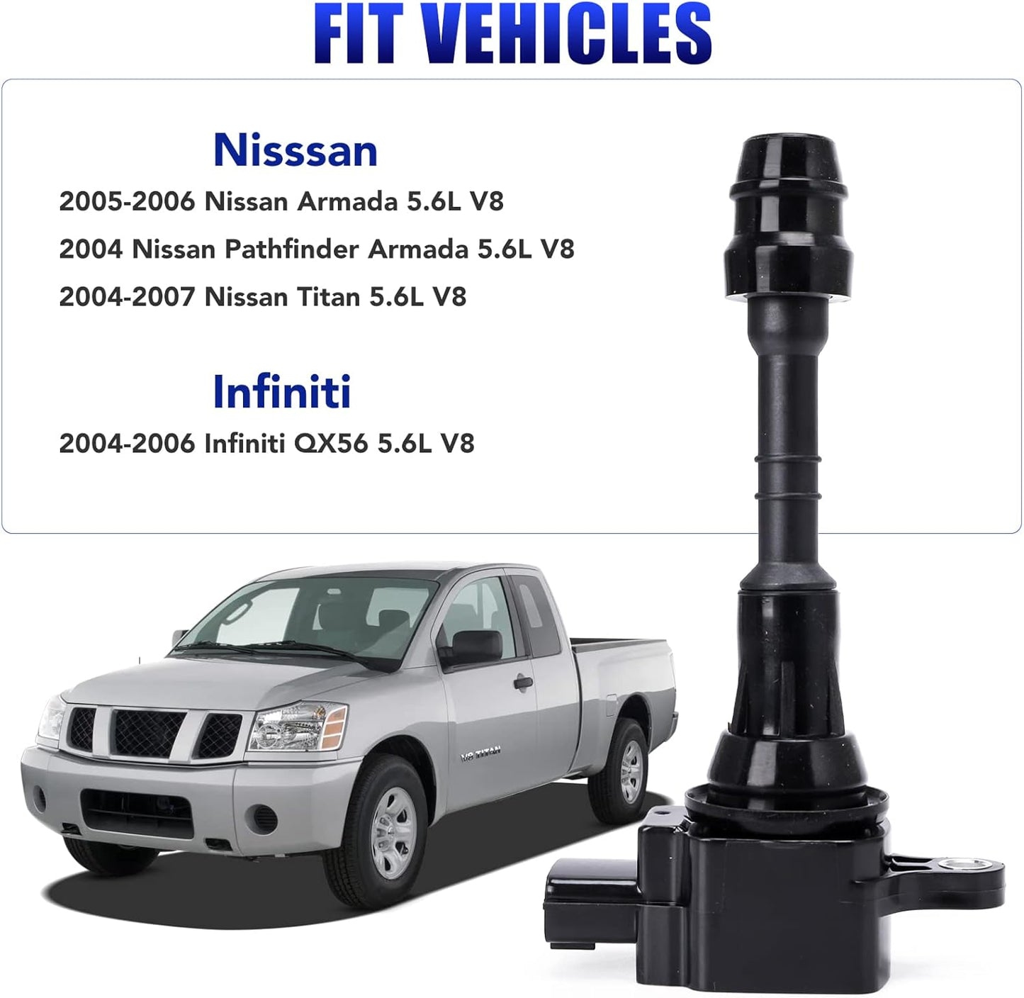 Set of 8 Ignition Coil Pack Fits for 5.6 V8 2004 2005 2006 Nissan Titan Truck, 2005 2006 Nissan Armada, 2004-2006 Infiniti QX56, 2004 Nissan Pathfinder Replaces UF510 C1483