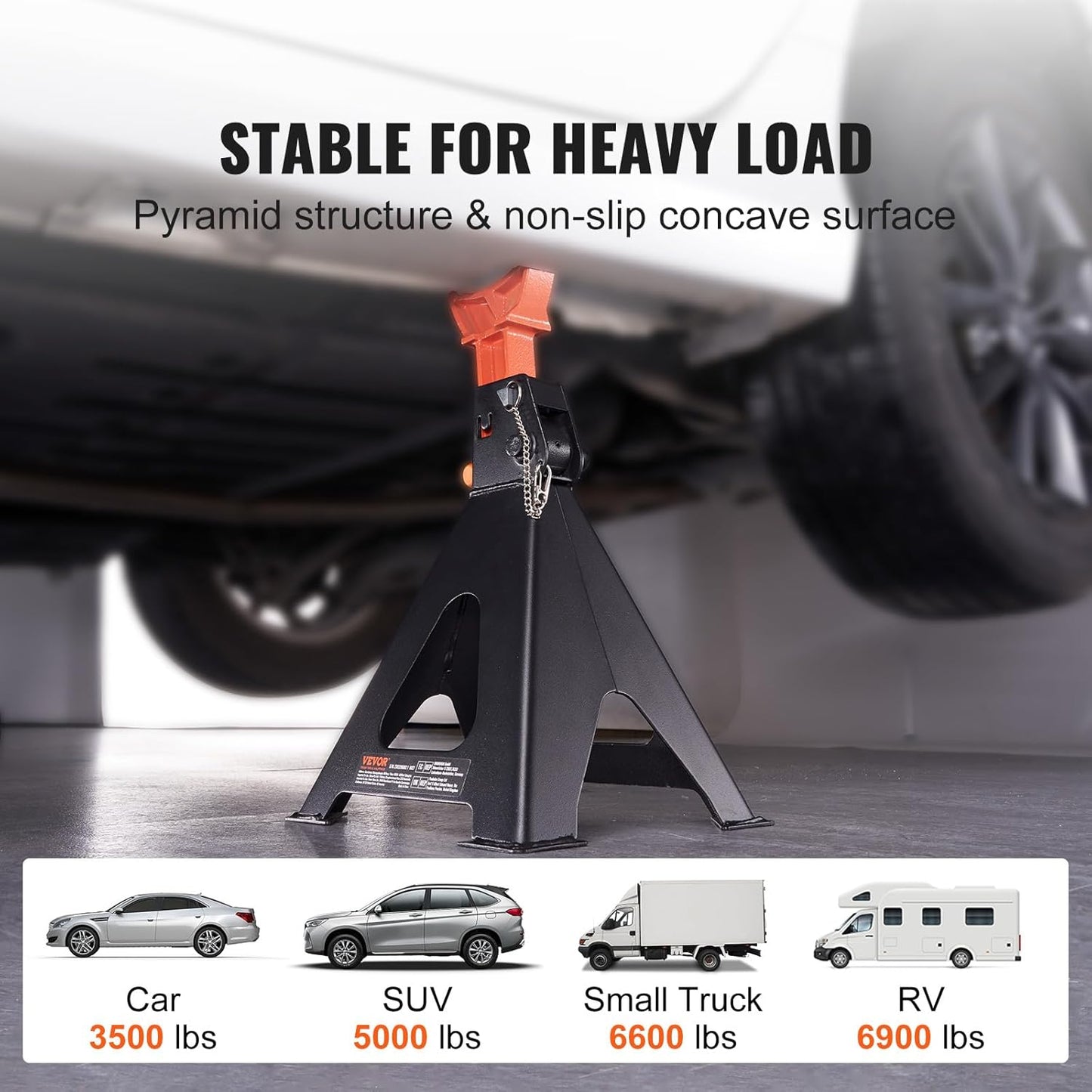 VEVOR Jack Stands, 6 Ton (13,000 lbs) Capacity Car Jack Stands Double Locking, 14.2-23 inch Adjustable Height, for lifting SUV, Pickup Truck, Car and UTV/ATV, Red, 1 Pair