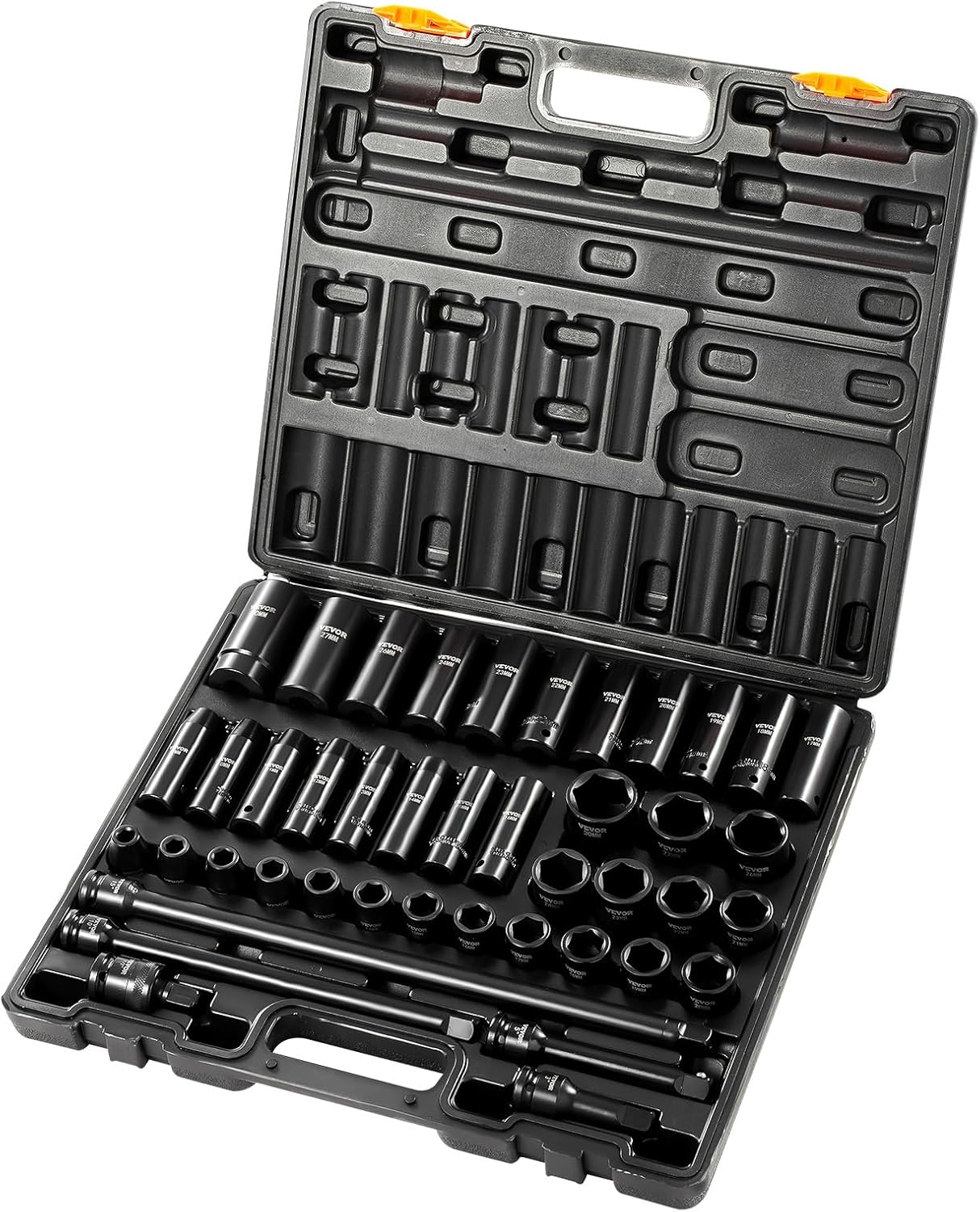 VEVOR Impact Socket Set 3/4 Inches 29 Piece Impact Sockets, 6-Point Sockets, Rugged Construction, CR-M0, 3/4 Inches Drive Socket Set Impact SAE 3/4 inch - 2-1/2 inch, with a Storage Cage