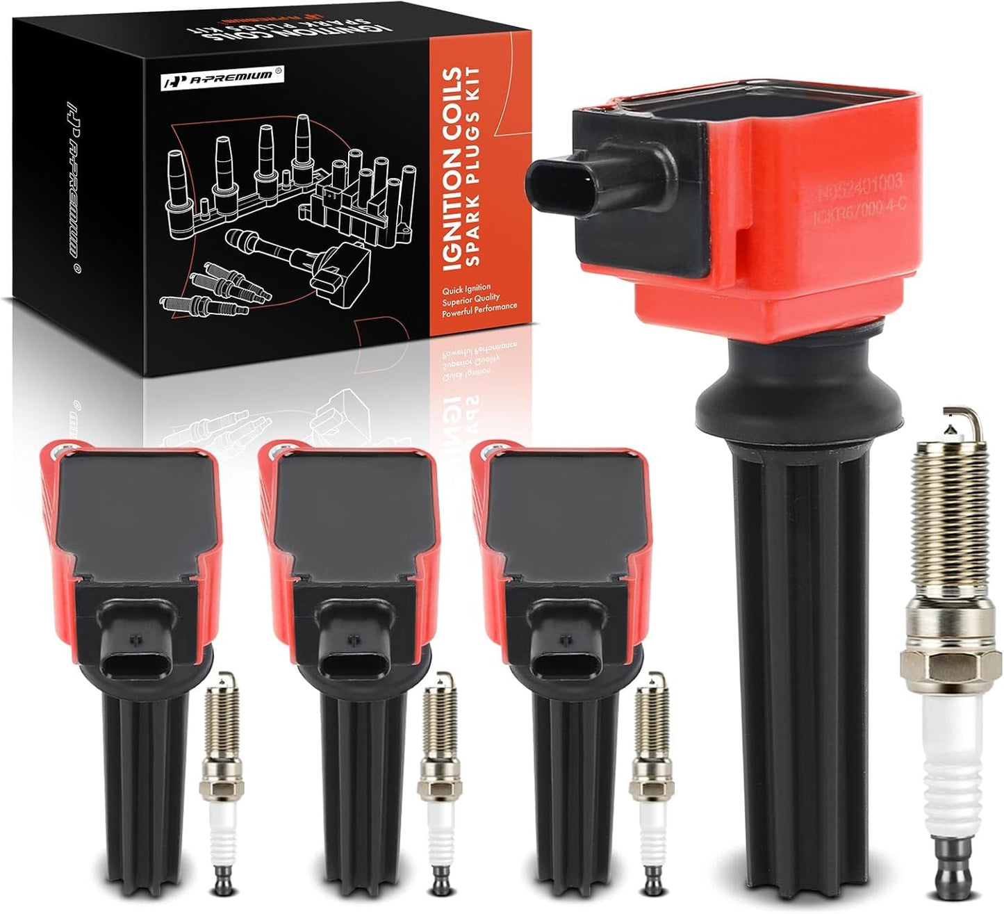 A-Premium Engine Ignition Coil Pack Compatible with Ford Explorer, Escape, Fusion, Focus, Edge, Mustang, Taurus, EcoSport & Land Rover Range Rover Evoque, Discovery Sport, LR2 & Lincoln MKZ, MKC, MKT