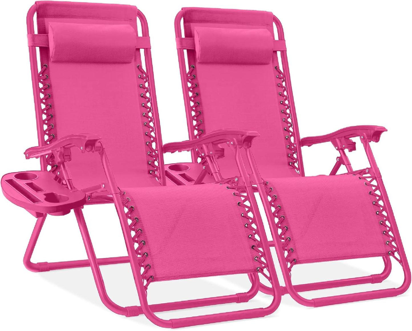 Best Choice Products Set of 2 Adjustable Steel Mesh Zero Gravity Lounge Chair Recliners w/Pillows and Cup Holder Trays - Black
