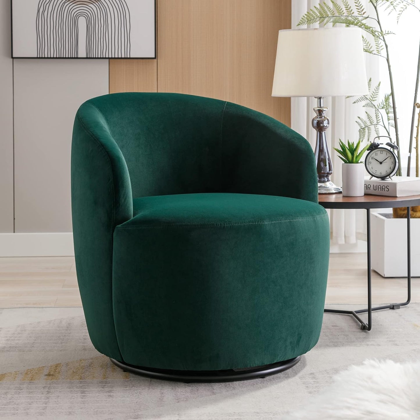 Ball & Cast Modern Swivel Accent Chair,Velvet Upholstered Armchair,Small Single Sofa with Semi-Circular Backrest for Living Room Bedroom Home Office,White
