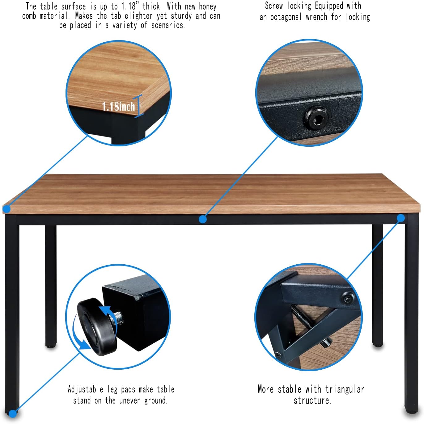 Boardest Computer Table 24x55 Inch DiningTable Computer Desk,Home Office Desk, Gaming Writing Work from Home Study Table, Sturdy Metal Frame, Modern Simple,Walnut and Black(24x55 Inches)