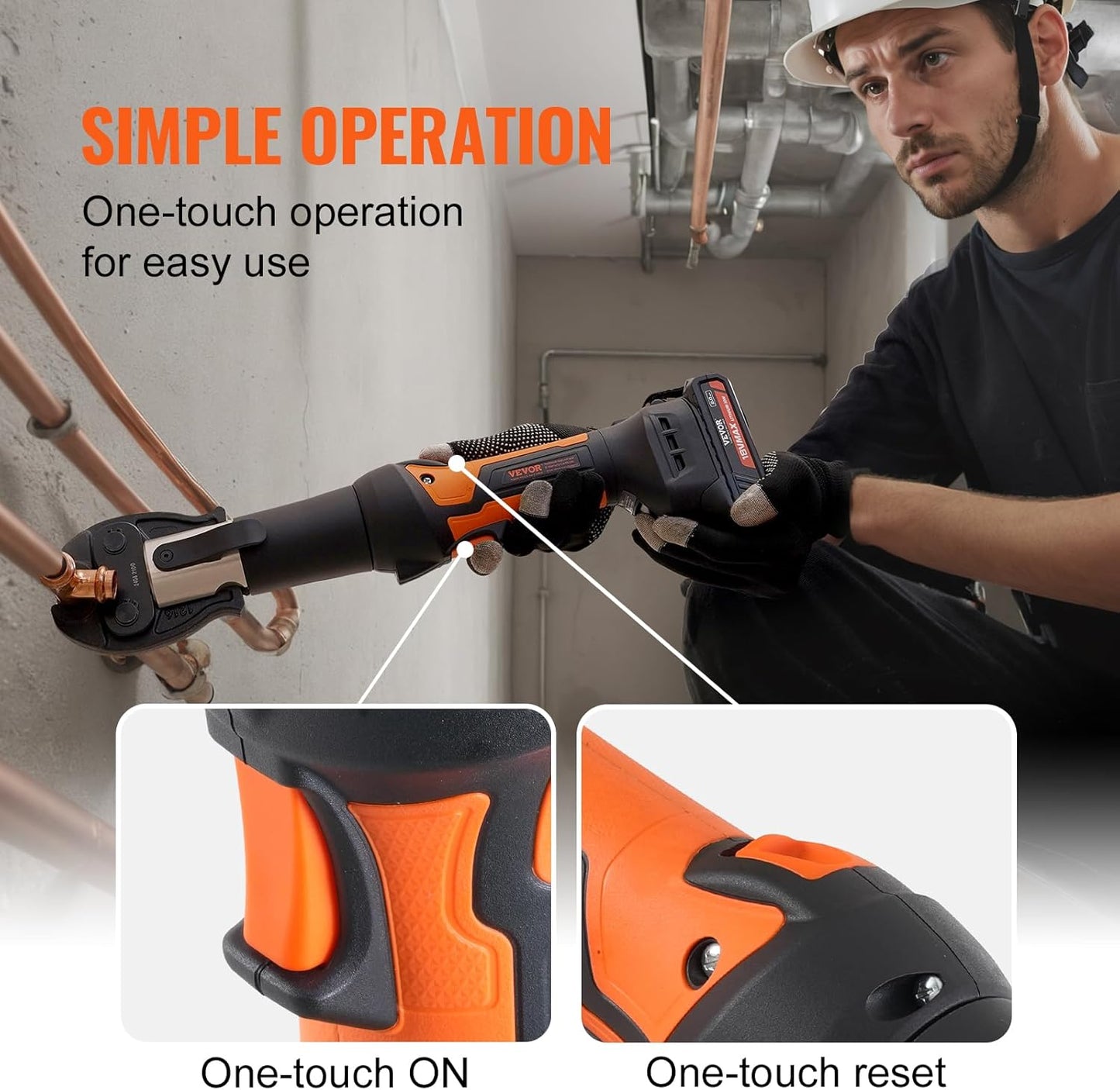 VEVOR Mini ProPress Tool, 18V Electric Pipe Crimping Tool for 1/2", 3/4", 1" Copper Pipes, Press Tool Kit with 3 Pro Press Jaws, 2pcs 2AH Battery, Fast Charger & Carrying Case