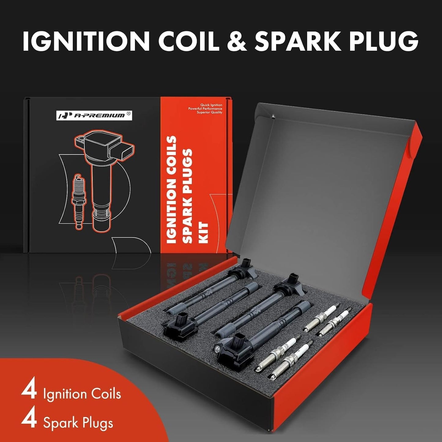 A-Premium Set of 4 Ignition Coil Pack and Iridium Spark Plugs Compatible with Honda Accord 2013-2017, CR-V CRV 2015-2019 & Acura TLX 2015-2020, ILX 2016-2020, L4 2.4L
