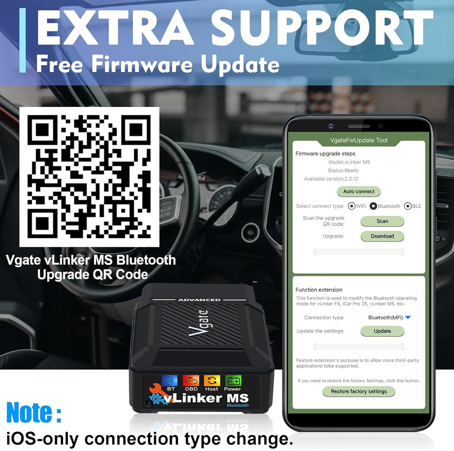 Vgate vLinker MS Bluetooth OBD2 Car Scan Tool for iPhone/iOS, Android & Windows, Supports Multiple CAN Protocols (GMLAN, MS CAN, CH CAN, LS CAN)