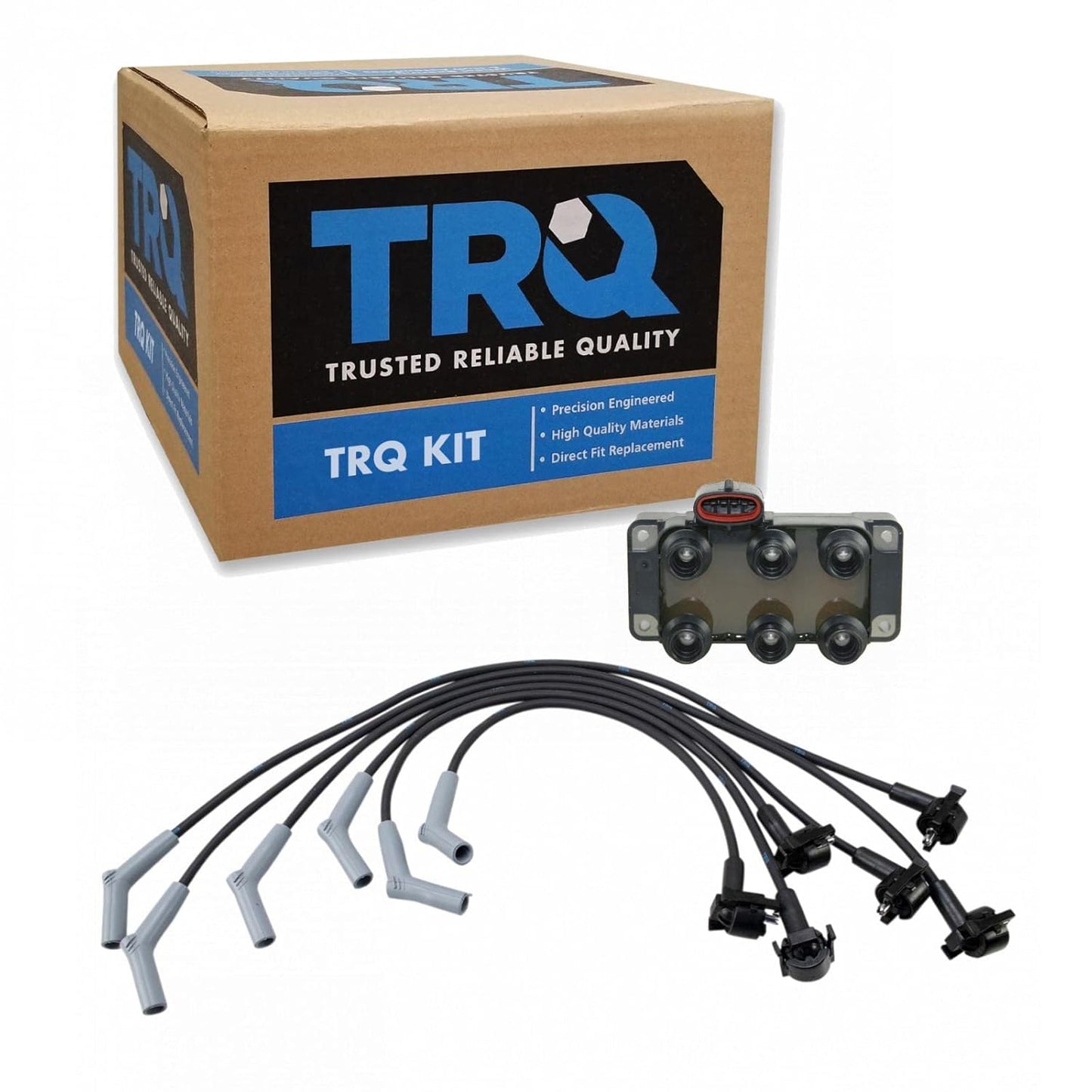 TRQ Ignition Kit Ignition Coil Spark Plugs Wire Set Compatible with 2003-2004 Ford Focus