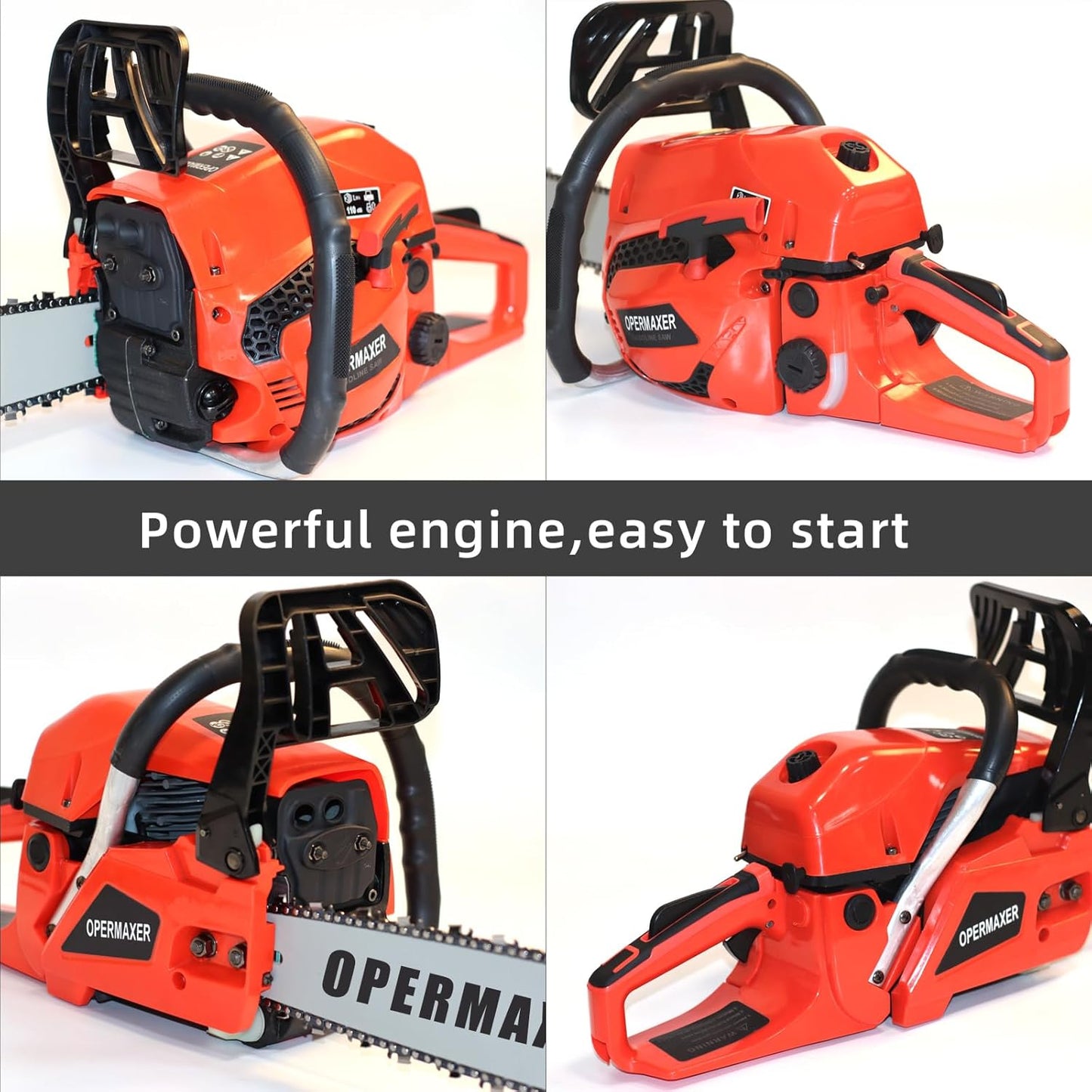 58CC 20 Inch 2-Cycle Gas Powered Chainsaw, 12500r/min 3.8 HP Chainsaw Gas Powered, Low Kickback, Anti-Vibration, Protective Design for Tree Wood Cutting(Red)