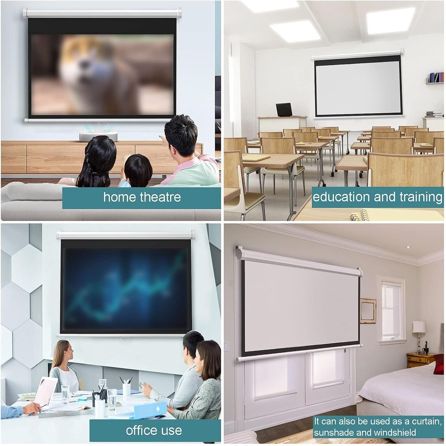 Auto-Locking Retractable Projector Screen, 4:3/16:9 HD Manual Pull-Down, Portable Foldable for Indoor/Outdoor, Conference Home Theater(60inch 16:9)