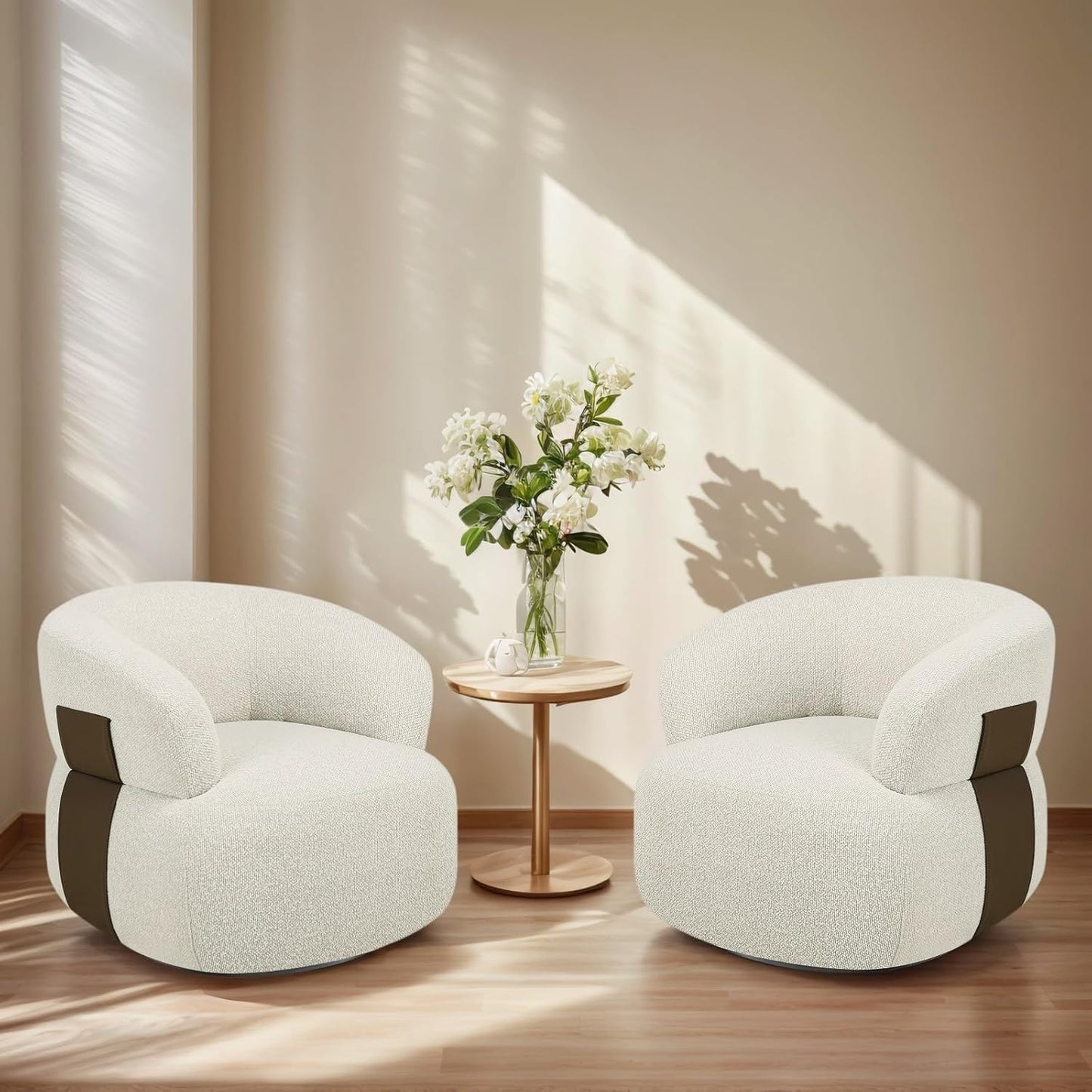 Swivel Barrel Accent Chairs-Modern Round Club Arm Chair Upholstered Living Room Armchair, Single Sofa Seating Bedroom Side Reading Seat for Living Roon Office (Beige,1 Pack)