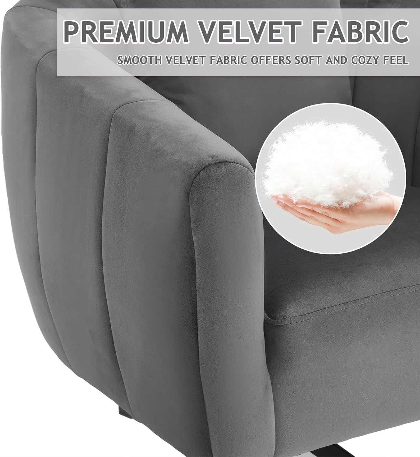 360°Swivel Accent Chair Set of 2, Modern Velvet Fabric Living Room Armchair,Reading Chair with Comfy Upholstered Fluffy Cushions & Metal Legs, Barrel Chairs for Bedroom/Lounge/Office,Grey