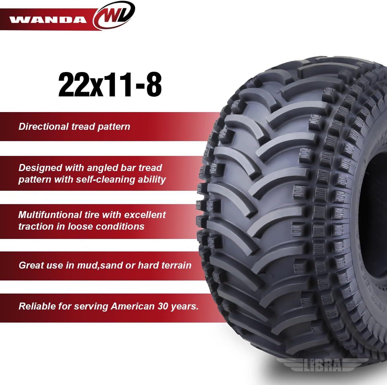 WANDA 2 New ATV Tires 22X11-8 22x11x8 4PR - 10135