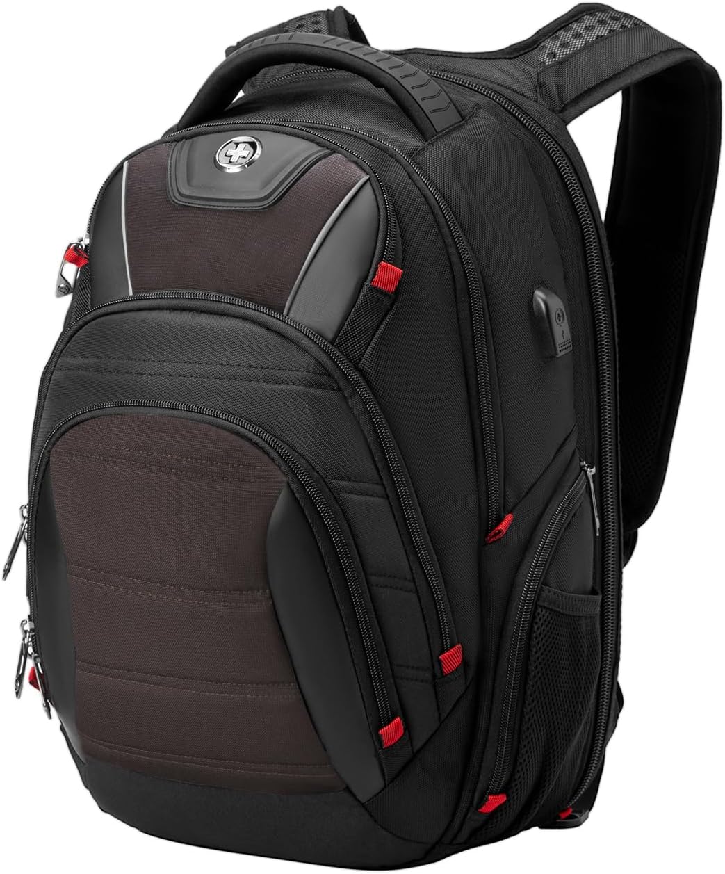 Swissdigital Design TSA Business Laptop Backpack for Men, Large Capacity Travel Backpack with Apple Find My Network and USB Charging Port Tech Backpacks Fits 17 Inch Computer Black| SD1643FB-01