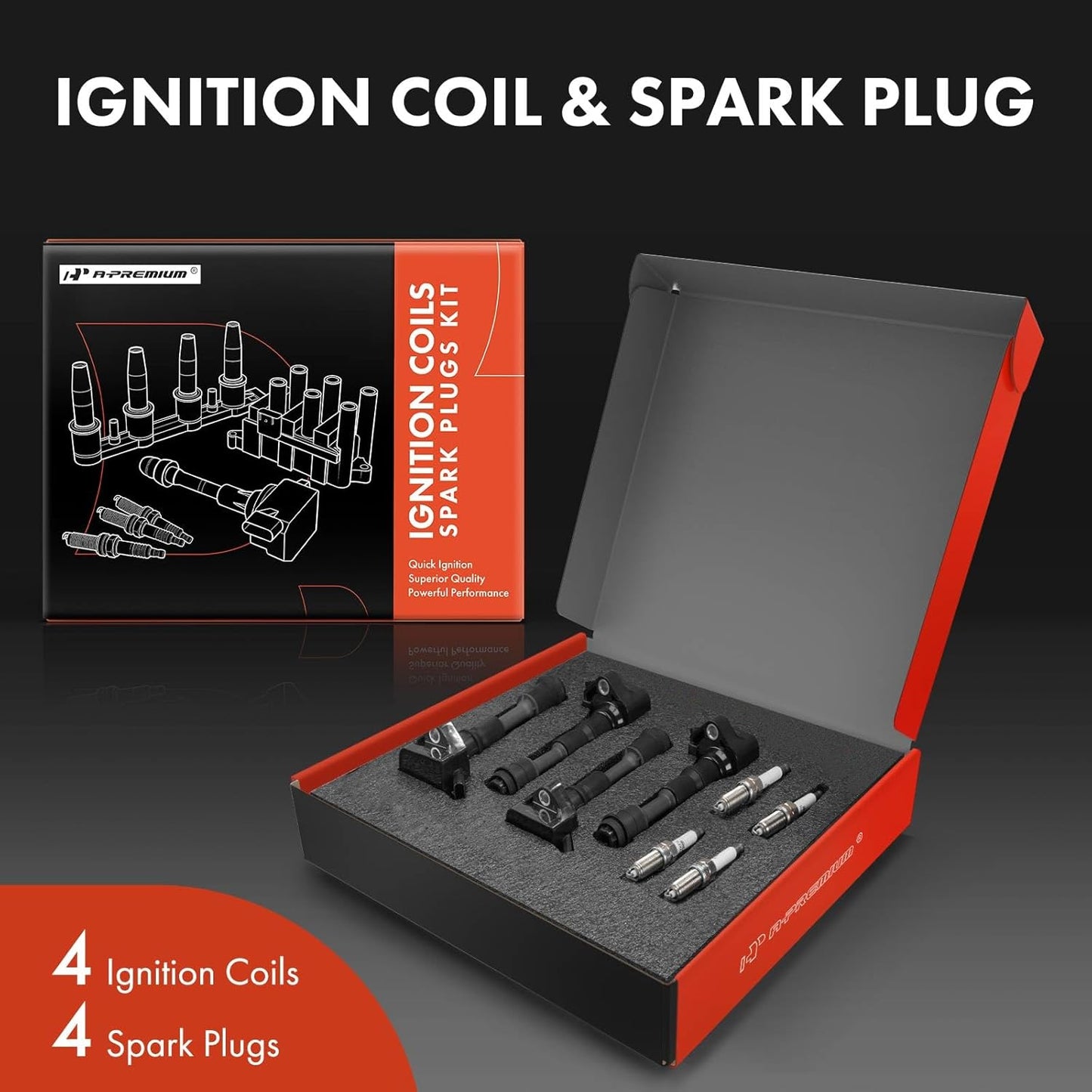 A-Premium Set of 4 Ignition Coil Pack and Iridium Spark Plugs Compatible with Land Rover Range Rover Evoque 2018-2020, Range Rover Velar, Range Rover Sport, Discovery Sport, 2.0L