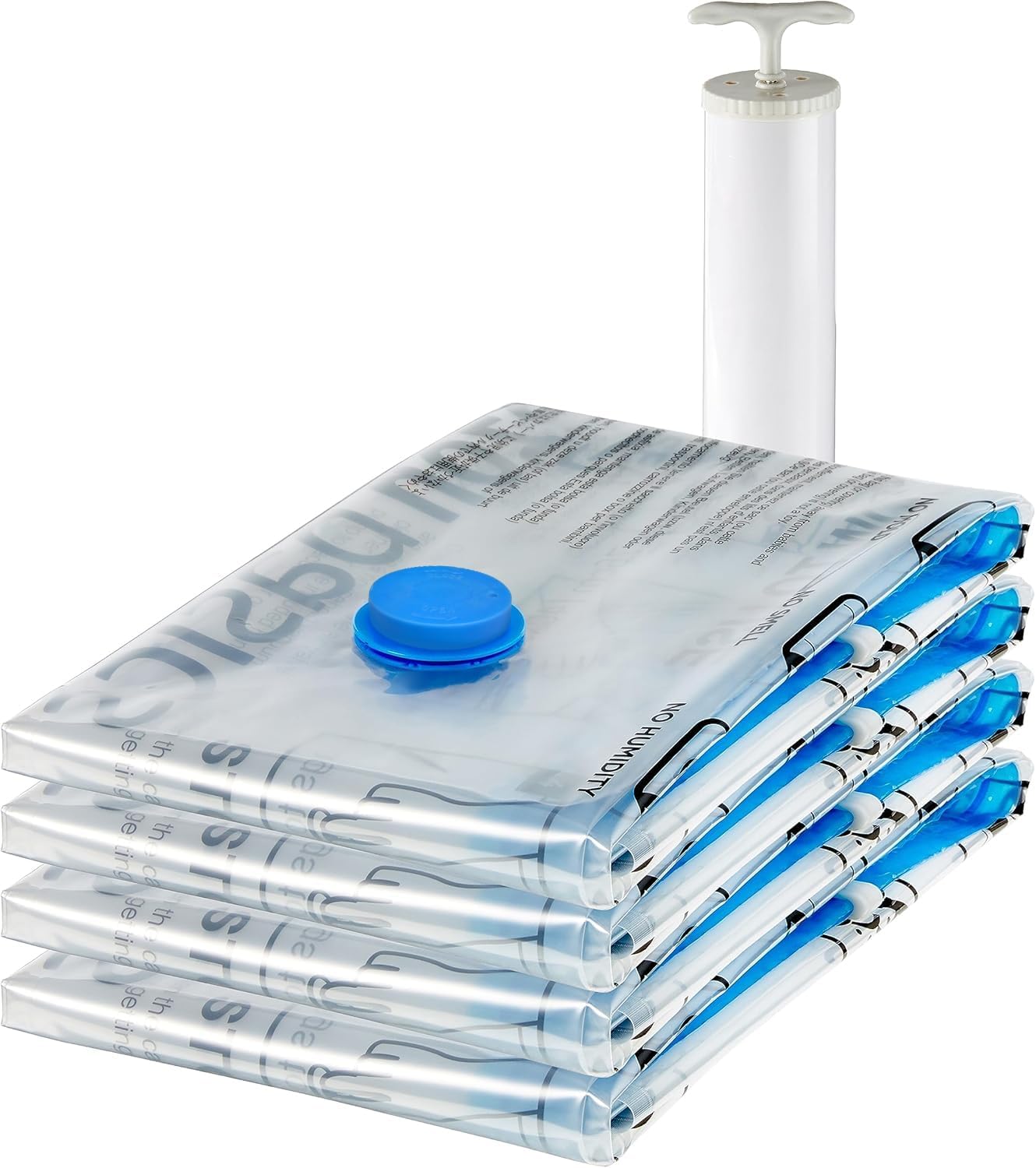 Amazon Basics Vacuum Compression Space Saving Storage Bags with Hand Pump for Clothes Packing, Jumbo, Clear, Pack of 6