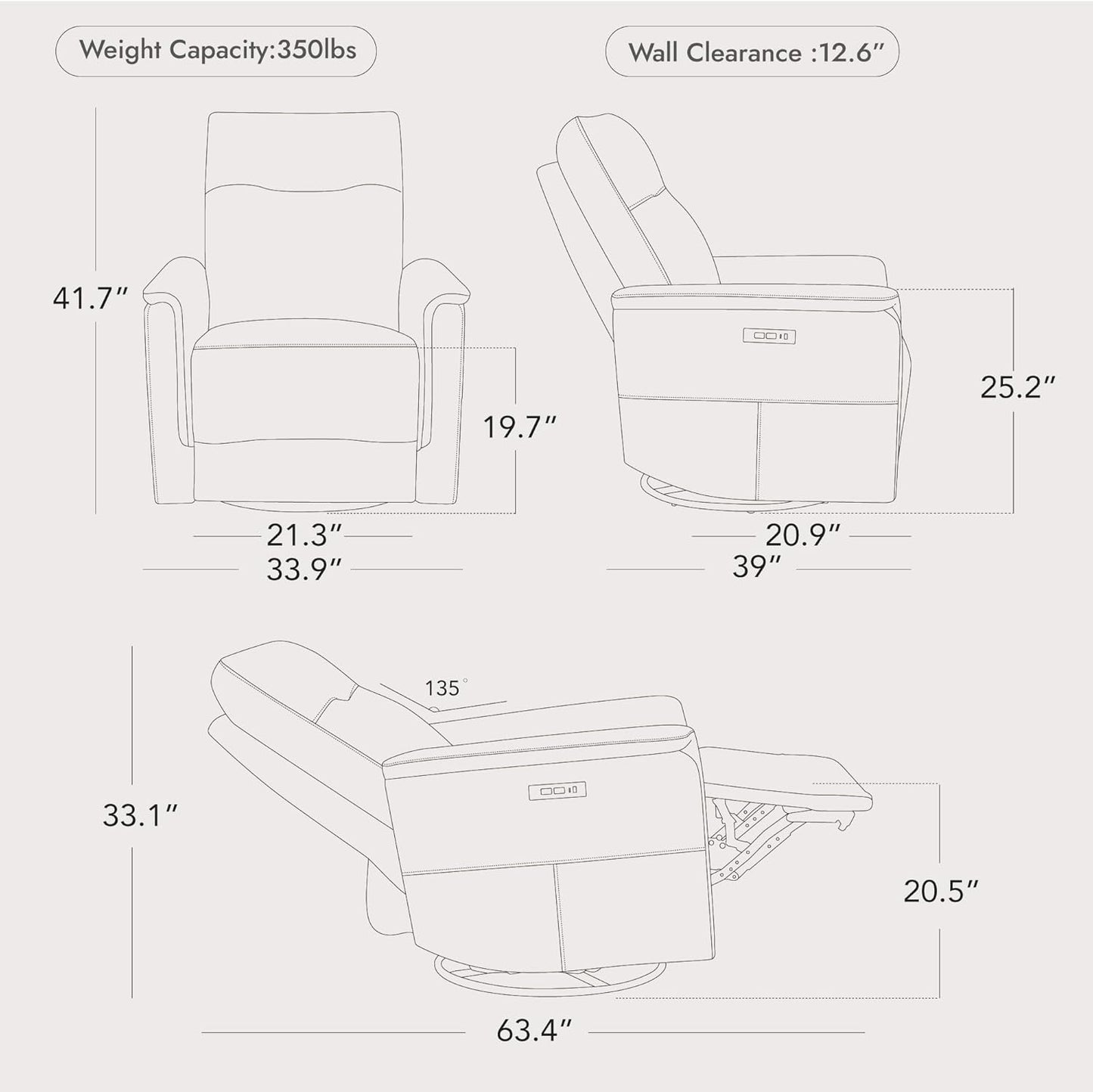 Watson & Whitely Genuine Leather Power Recliner Chairs W Power Headrest for Adults, Swivel Glider Recliner Chair W Charging Ports for Living Room, Light Grey